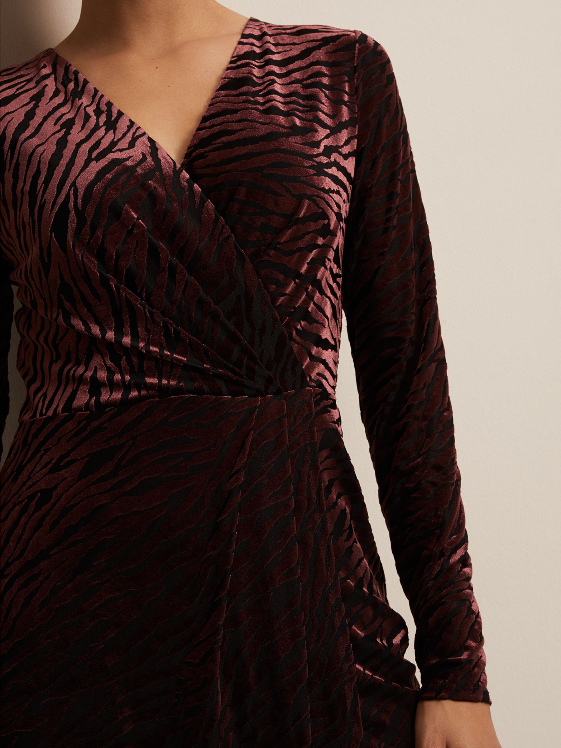 Buy Phase Eight Elina Zebra Velvet Dress, Burgundy Online at johnlewis.com