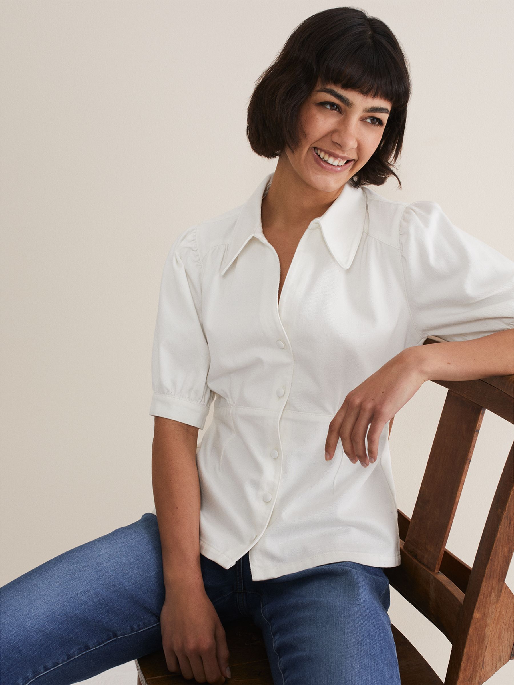 Buy Phase Eight Cosette Denim Top, White Online at johnlewis.com