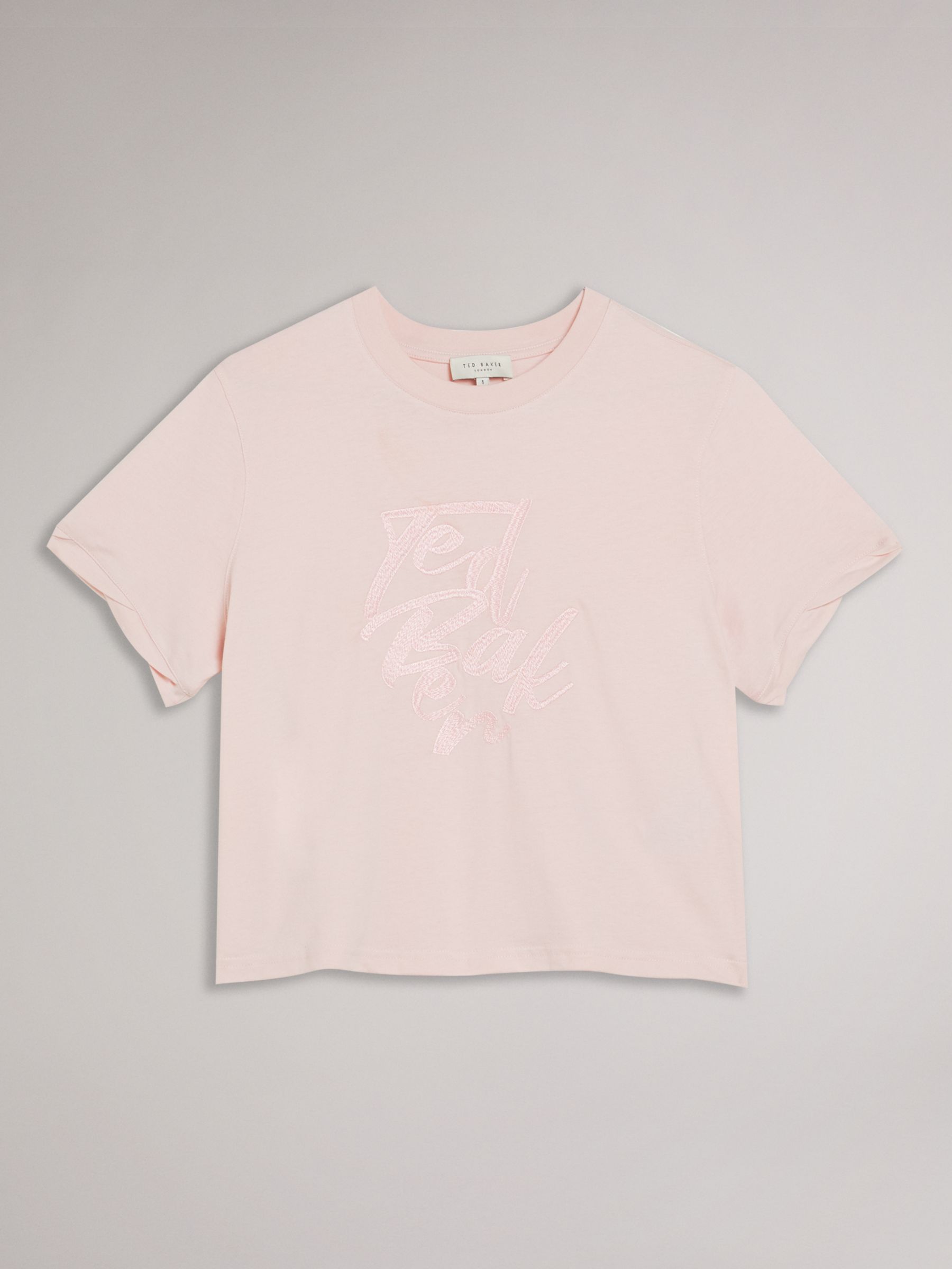 Ted Baker Marelll Branded Cropped T-Shirt, Light Pink at John Lewis ...