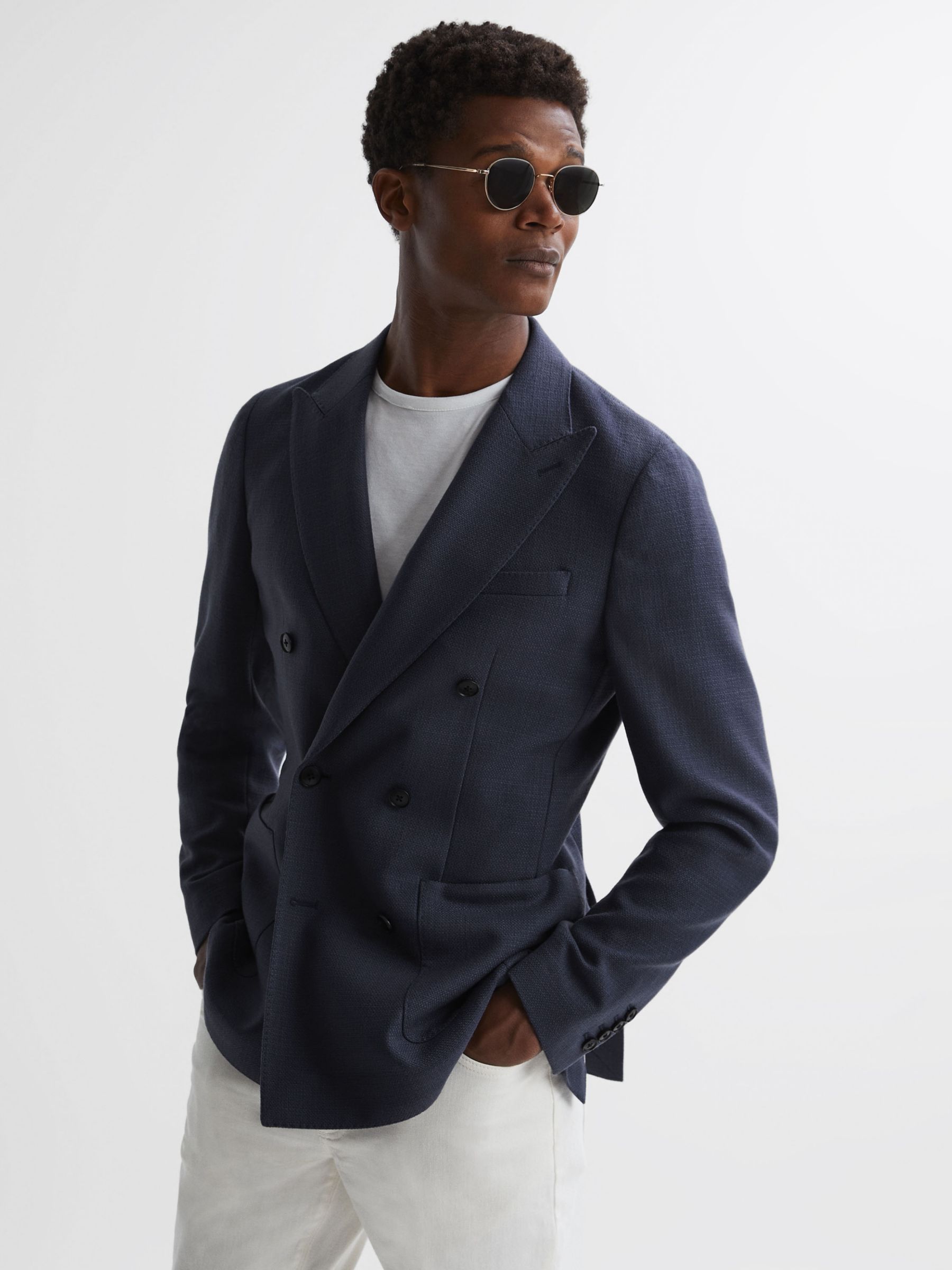 Reiss Admire Wool Blend Blazer, Airforce Blue at John Lewis & Partners