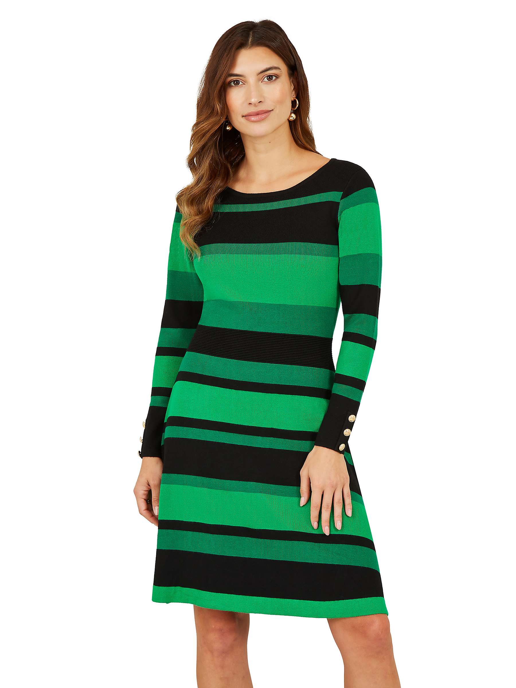 Buy Yumi Striped Knitted Skater Dress, Green Online at johnlewis.com