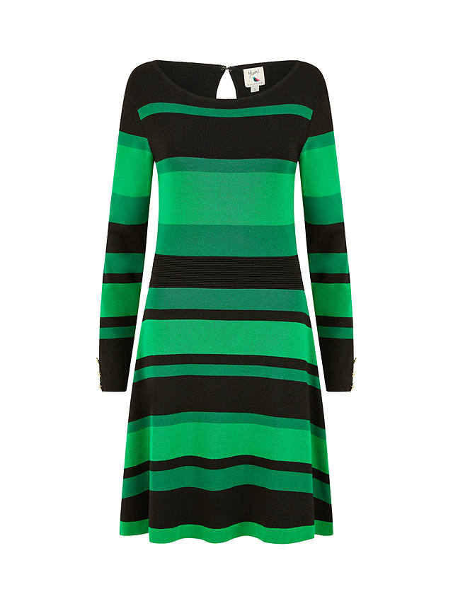 Yumi Striped Knitted Skater Dress, Green