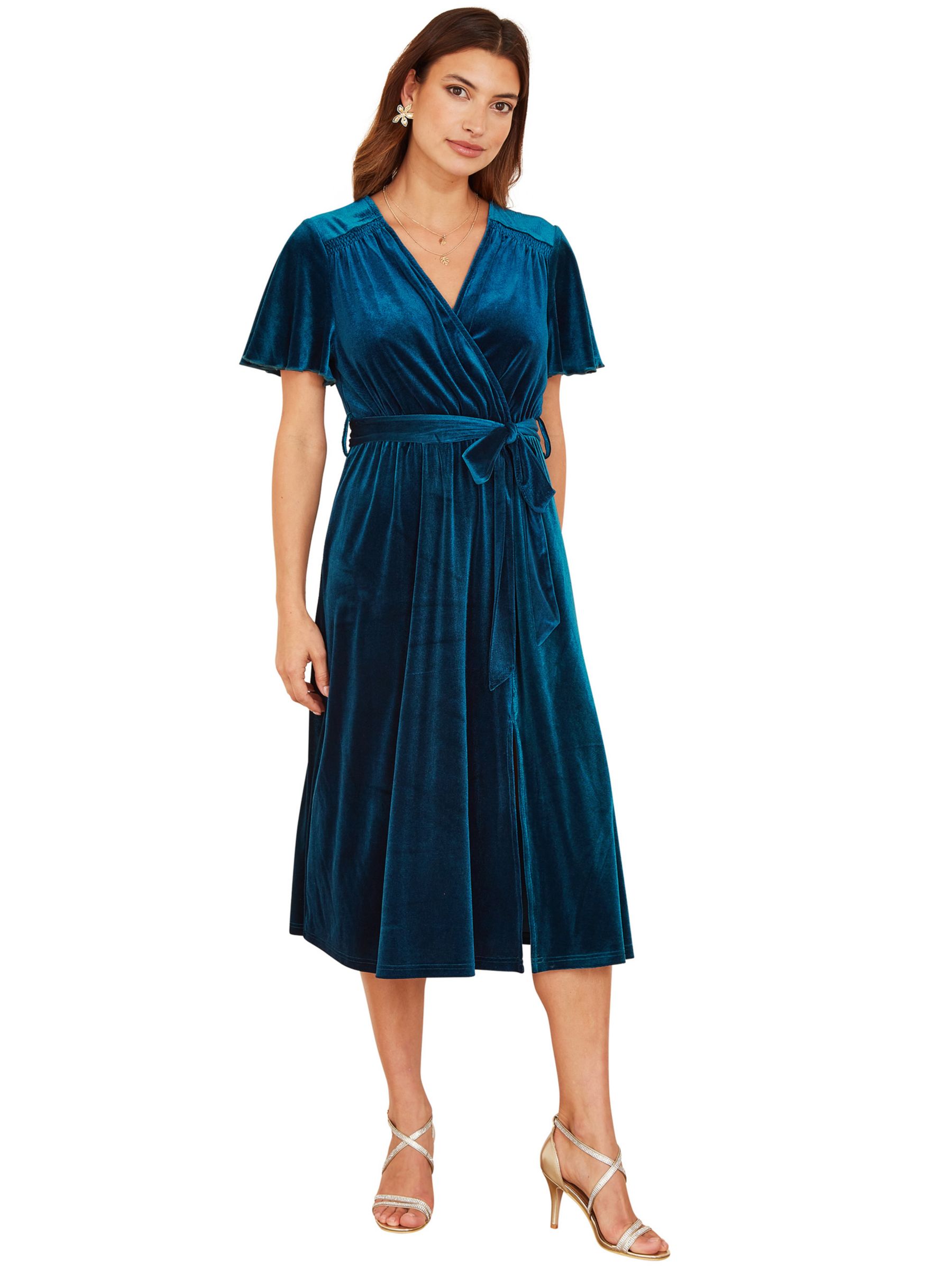 Yumi Velvet Wrap Over Midi Dress, Teal at John Lewis & Partners