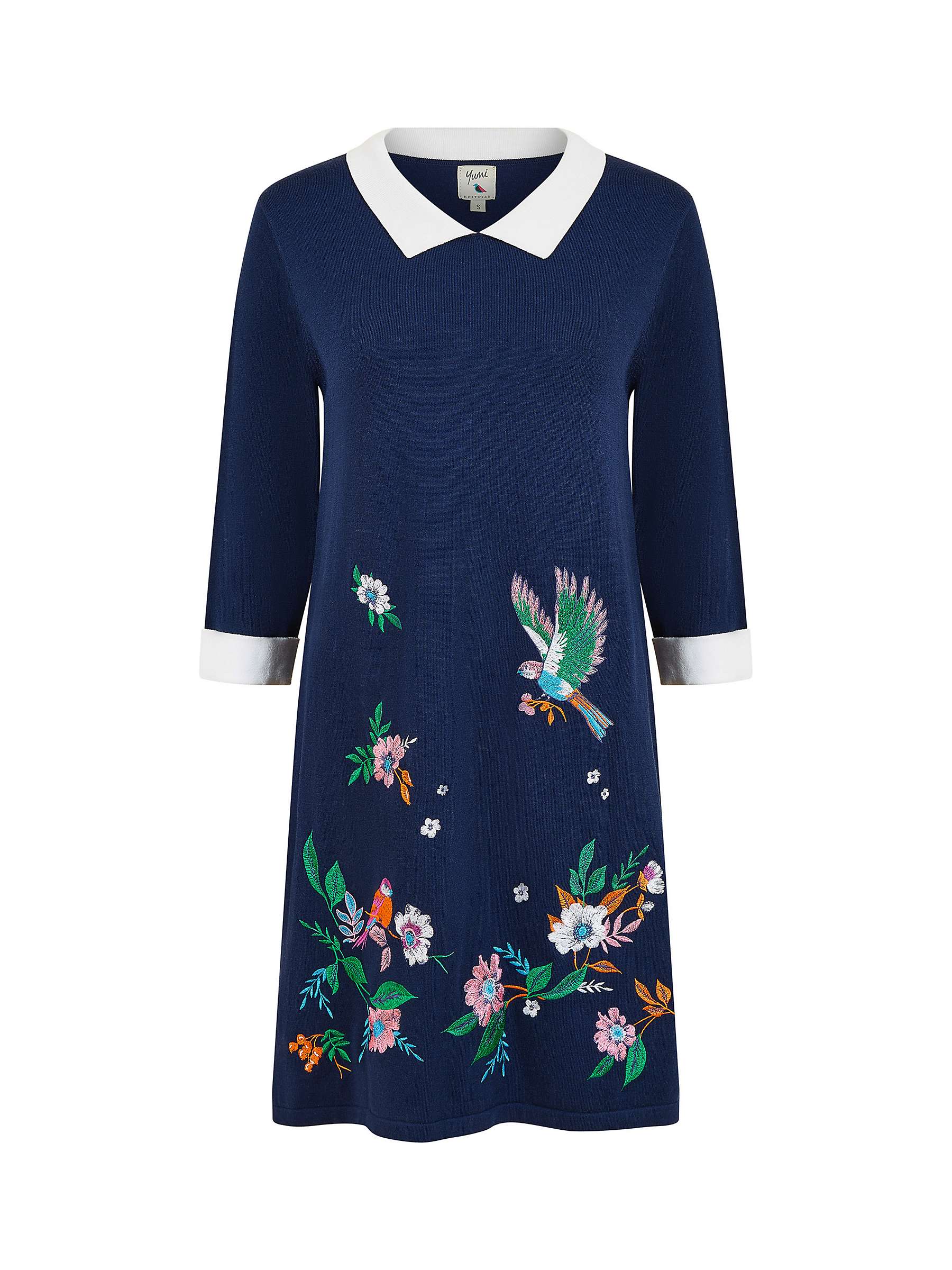 Buy Yumi Embroidered Knitted Peter Pan Dress, Navy Online at johnlewis.com