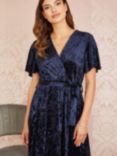 Yumi Velvet Angel Sleeve Wrap Dress, Navy