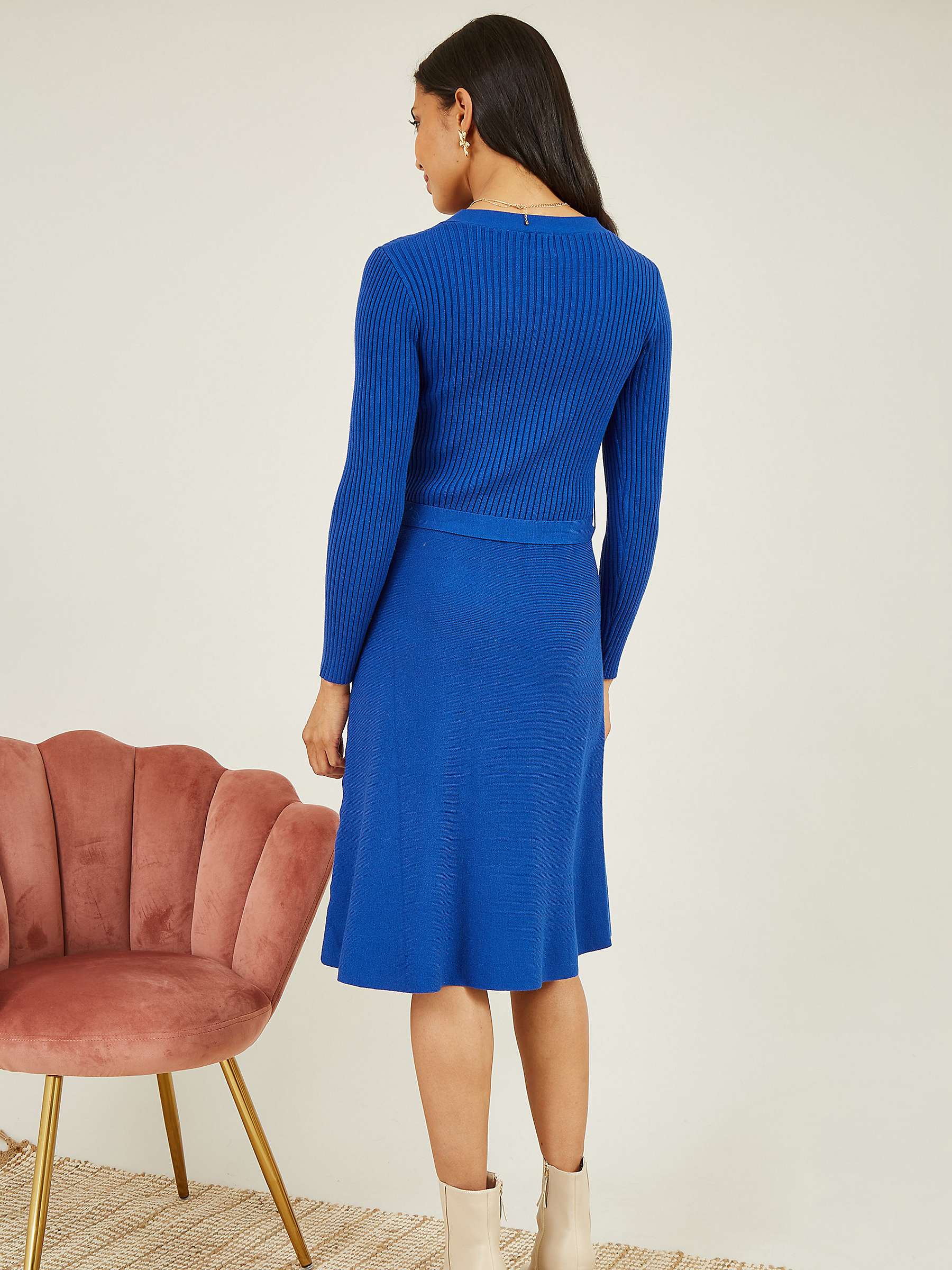 Buy Yumi Knitted Skater Button Dress, Blue Online at johnlewis.com