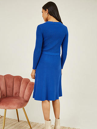 Yumi Knitted Skater Button Dress, Blue
