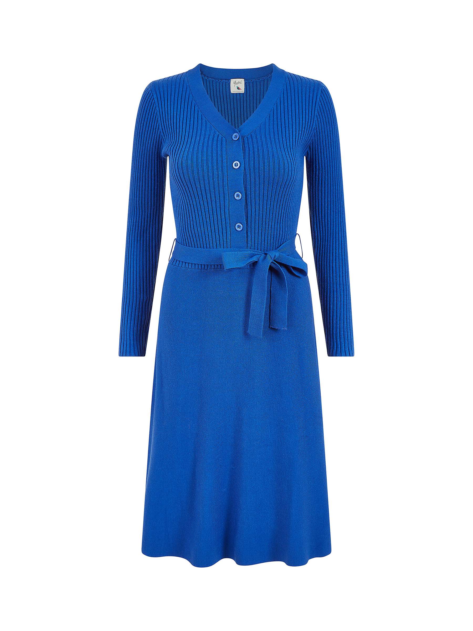 Buy Yumi Knitted Skater Button Dress, Blue Online at johnlewis.com