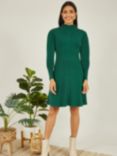 Yumi Knitted Button Up Knee Length Dress, Green