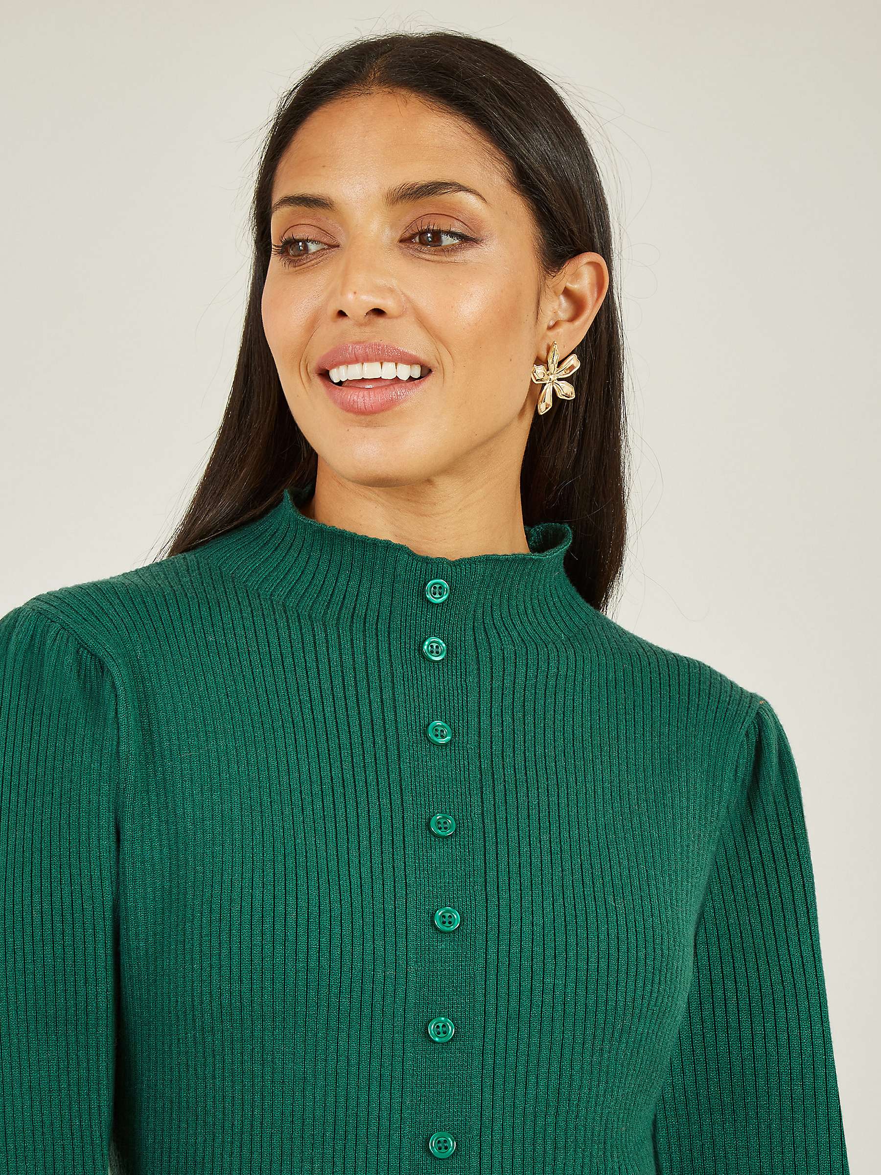 Buy Yumi Knitted Button Up Knee Length Dress, Green Online at johnlewis.com