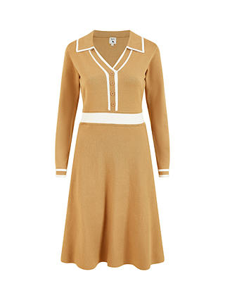 Yumi Contrast Collar Knitted Dress, Camel