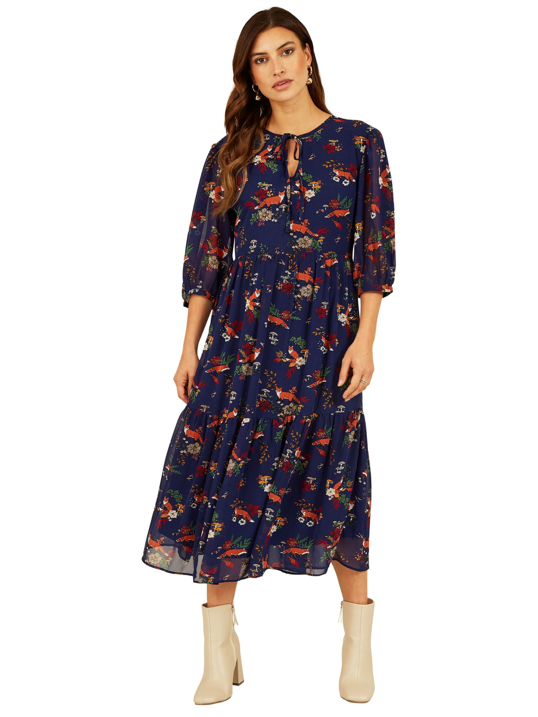 Yumi Filbert Boho Midi Dress, Navy at John Lewis & Partners