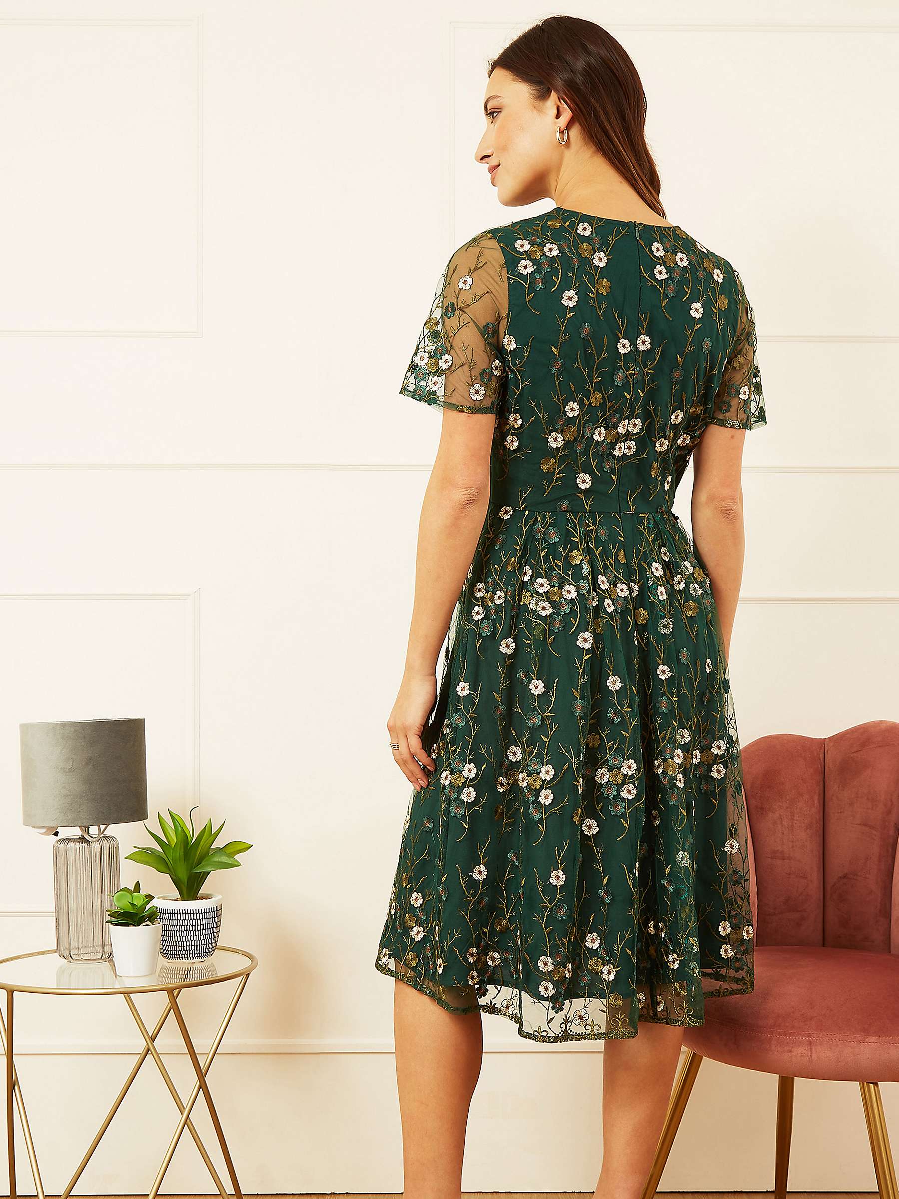 Buy Yumi Embroidered Floral Skater Dress, Green Online at johnlewis.com
