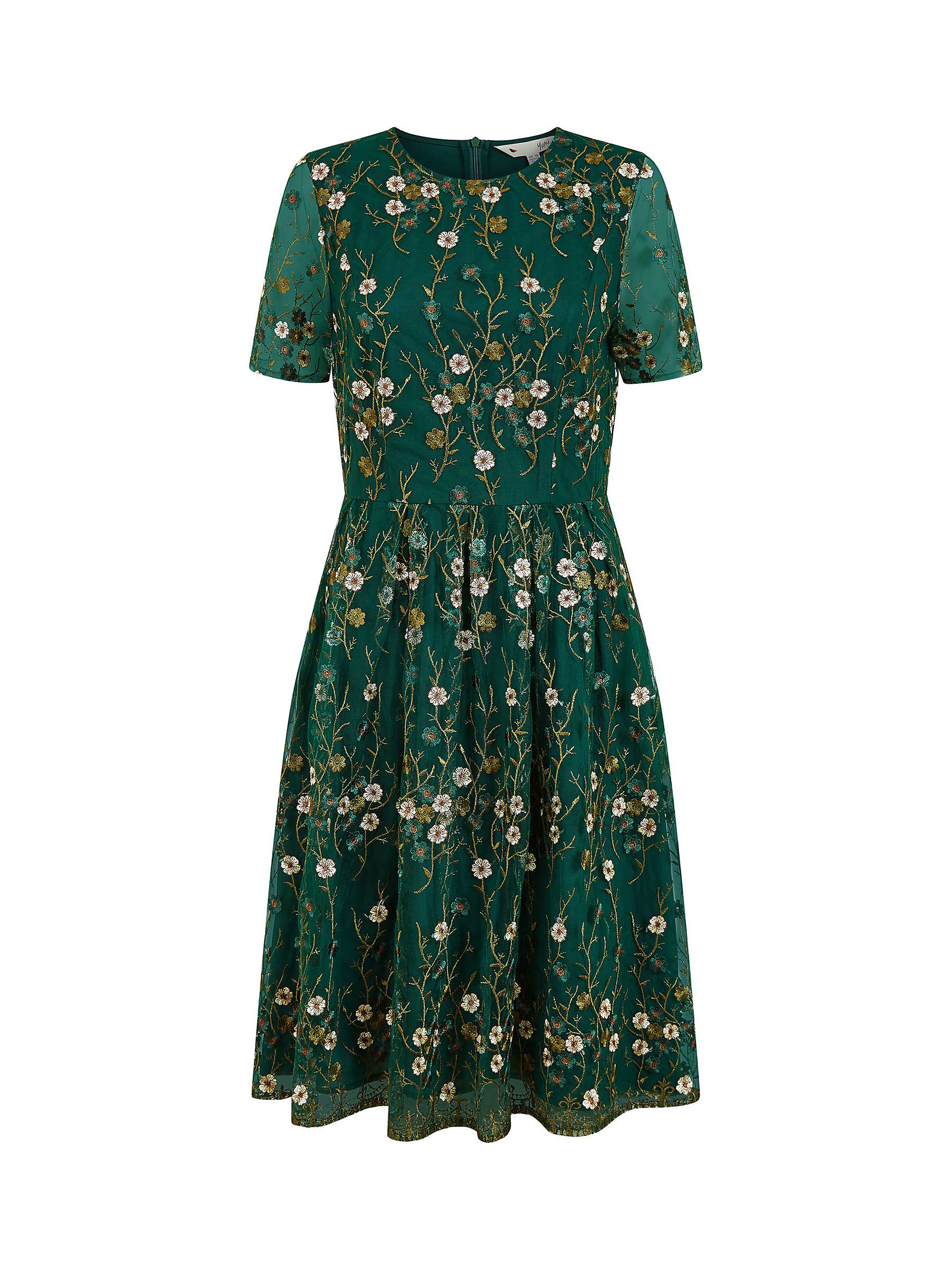 Buy Yumi Embroidered Floral Skater Dress, Green Online at johnlewis.com