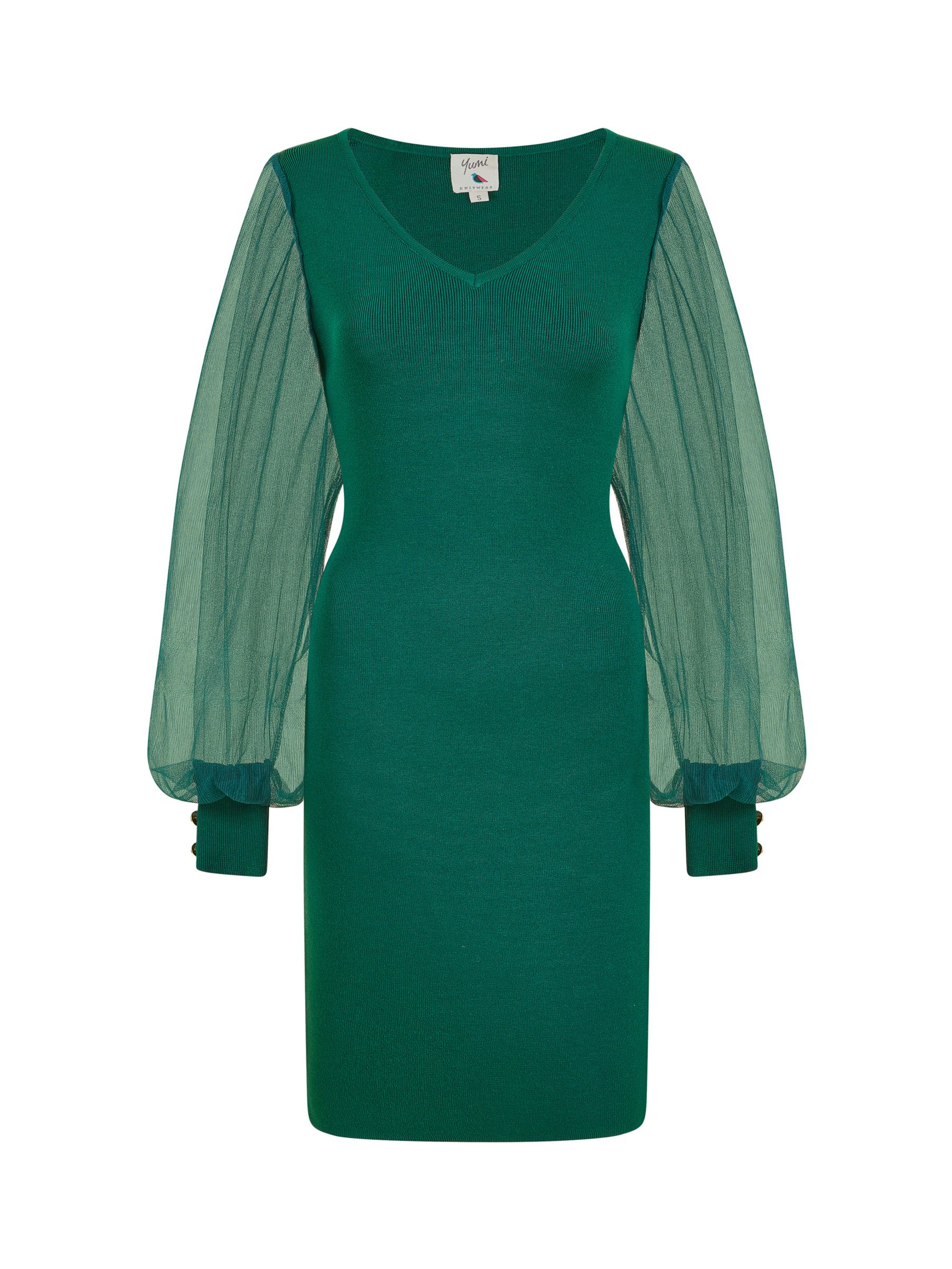 Buy Yumi Knitted Bodycon Chiffon Sleeve Dress, Green Online at johnlewis.com