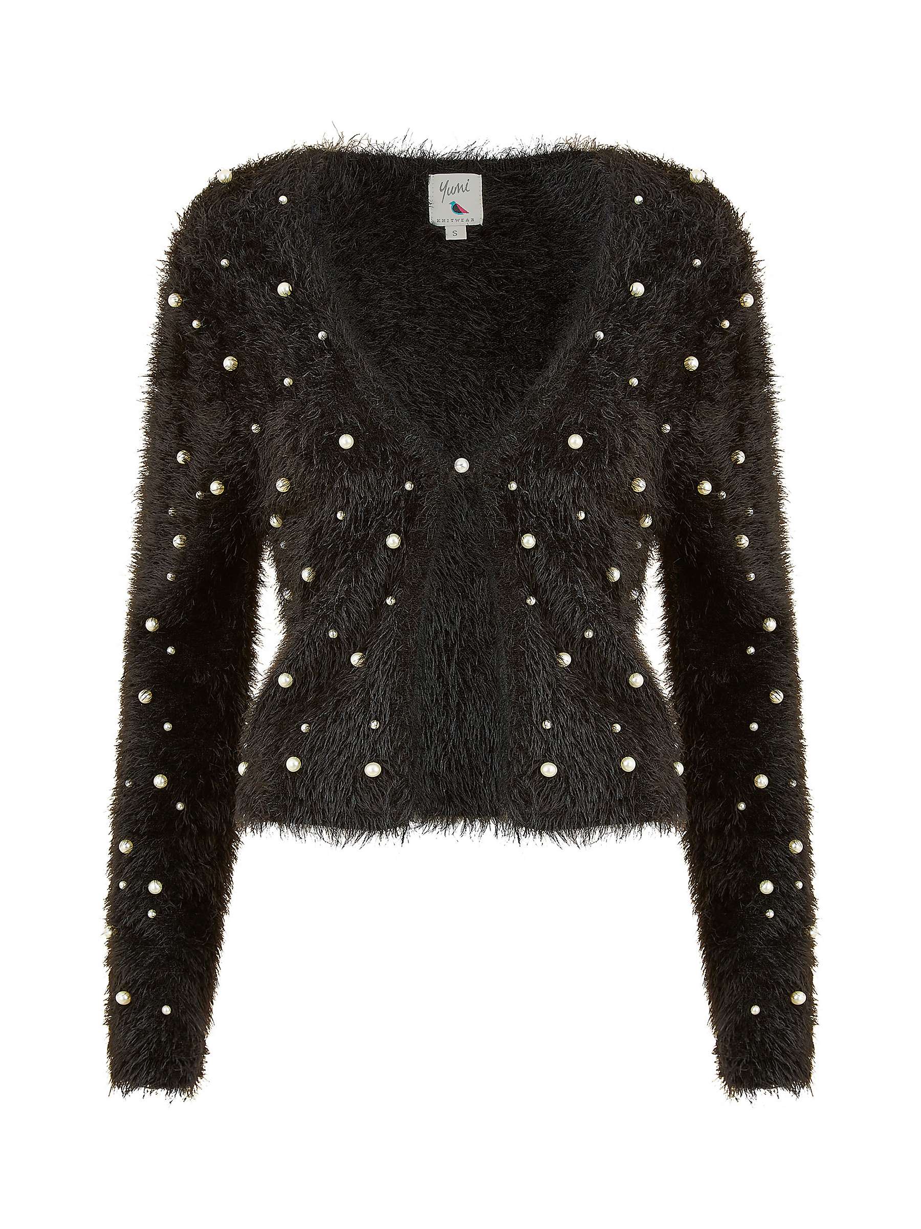 Buy Yumi Eyelash Knit Pearl Embellished Cropped Cardigan, Black Online at johnlewis.com