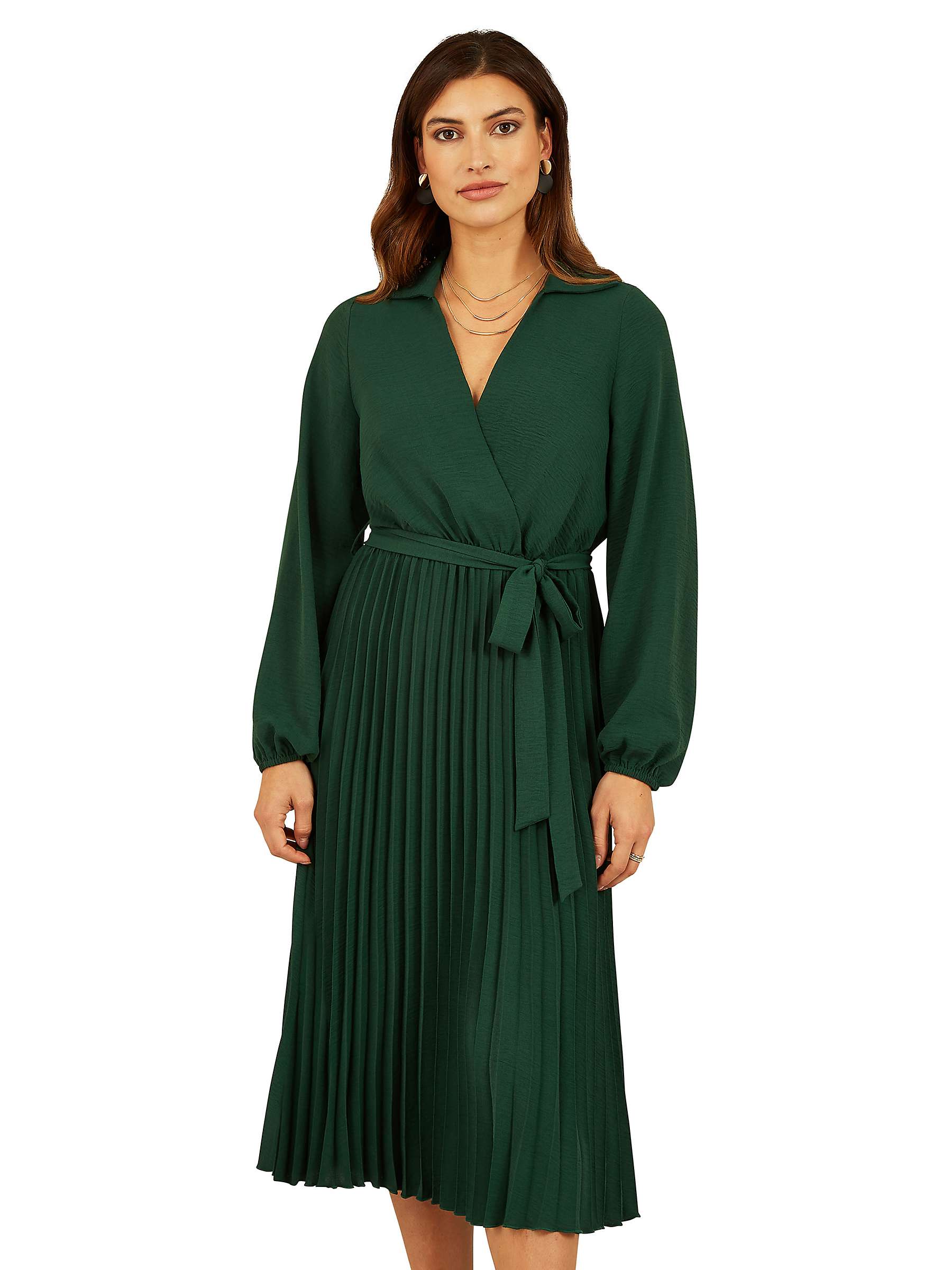 Buy Yumi Mela London Long Sleeve Wrap Pleated Midi Dress, Green Online at johnlewis.com