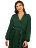 Yumi Mela London Long Sleeve Wrap Pleated Midi Dress, Green