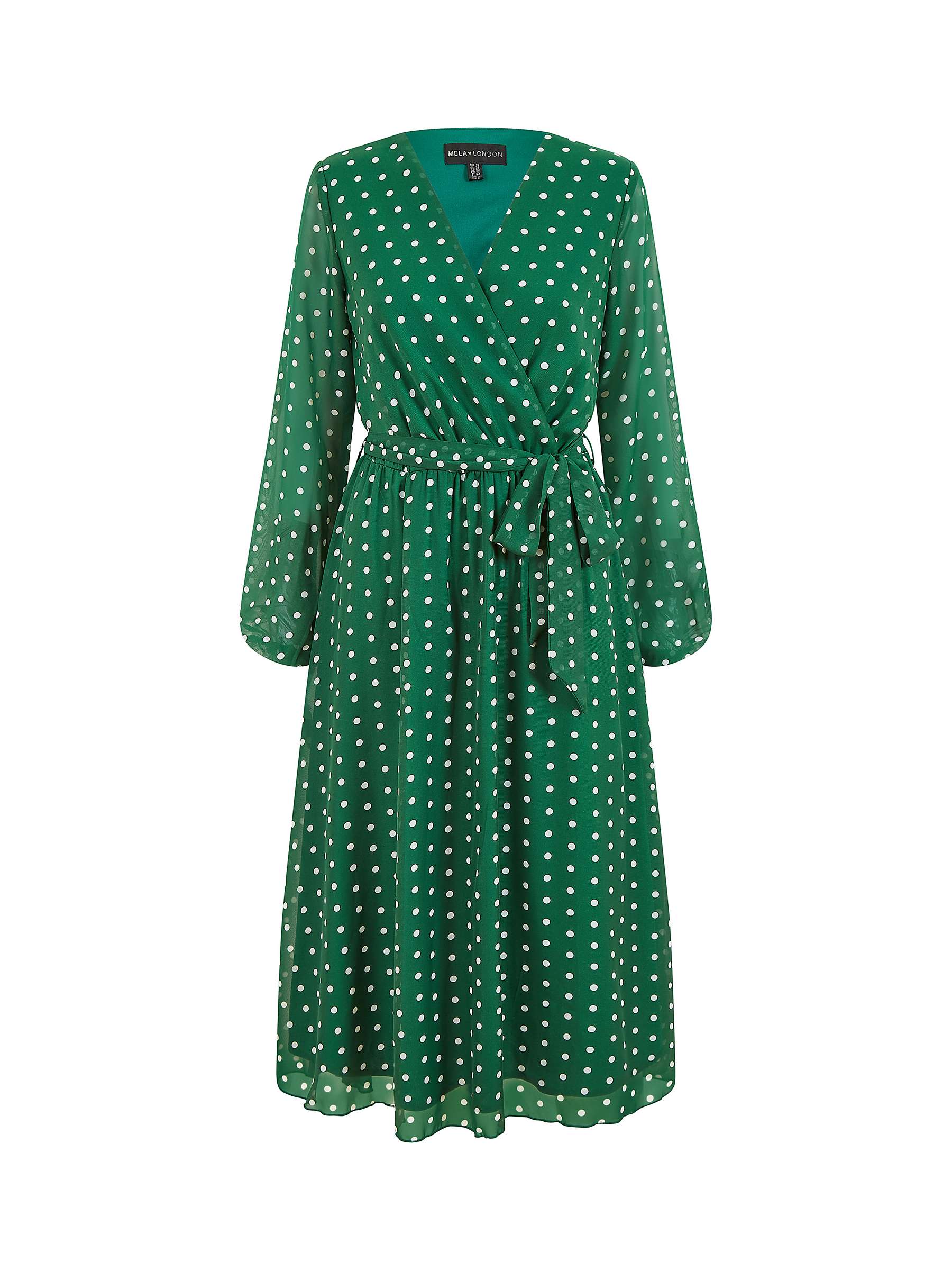 Yumi Mela London Polka Dot Long Sleeve Midi Wrap Dress, Green at John ...