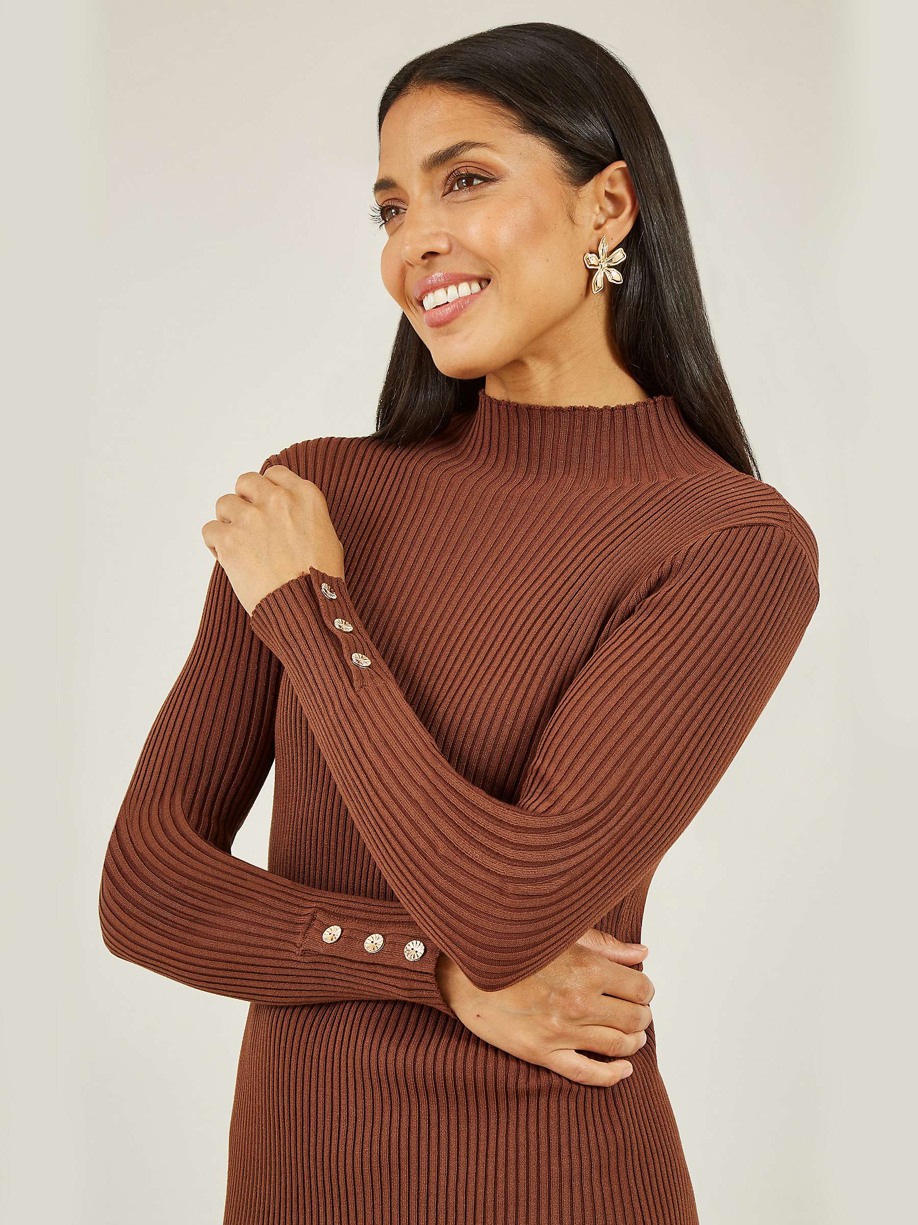 Buy Yumi Mela London Knitted Fitted Midi Dress, Brown Online at johnlewis.com