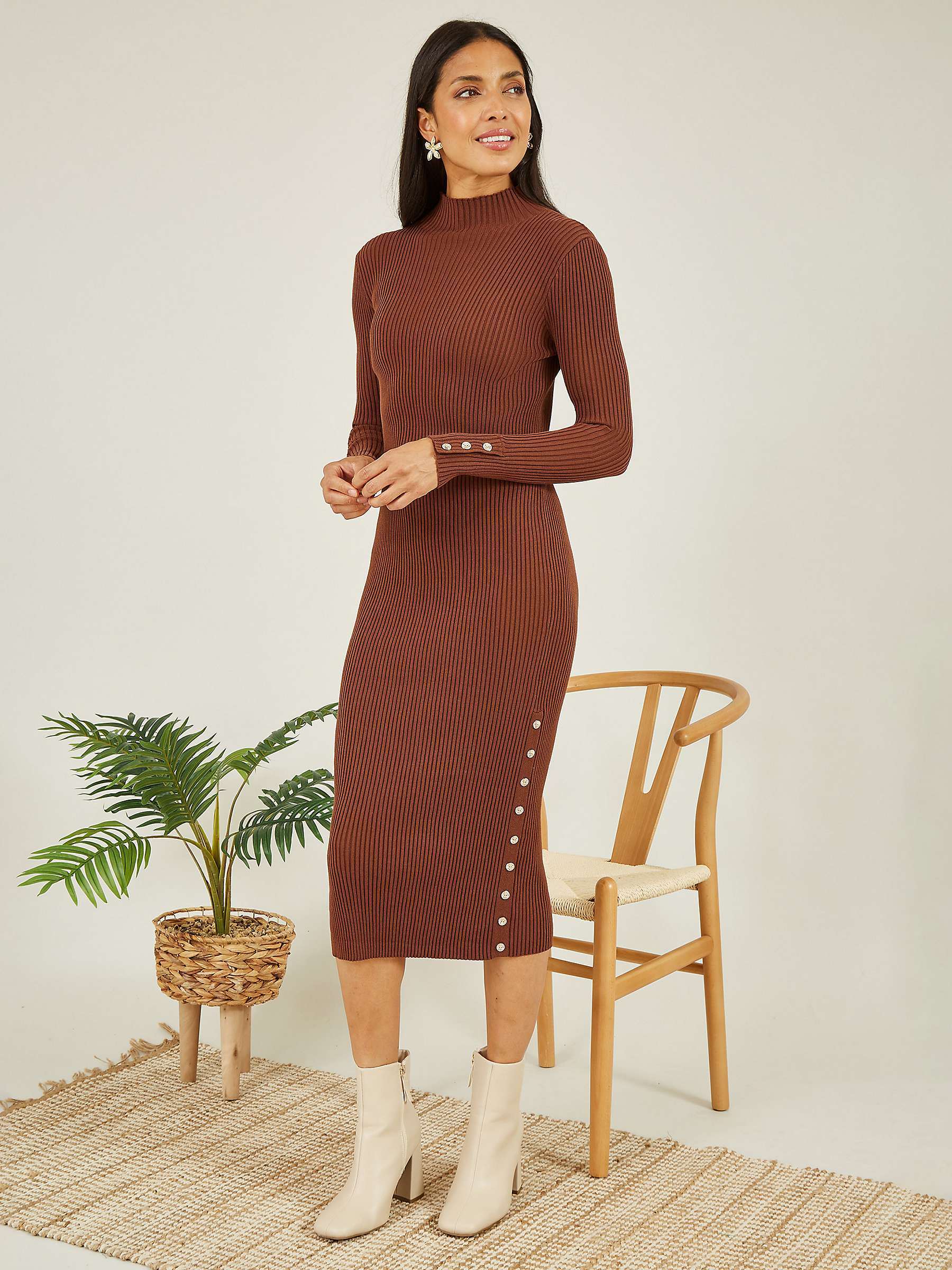 Buy Yumi Mela London Knitted Fitted Midi Dress, Brown Online at johnlewis.com