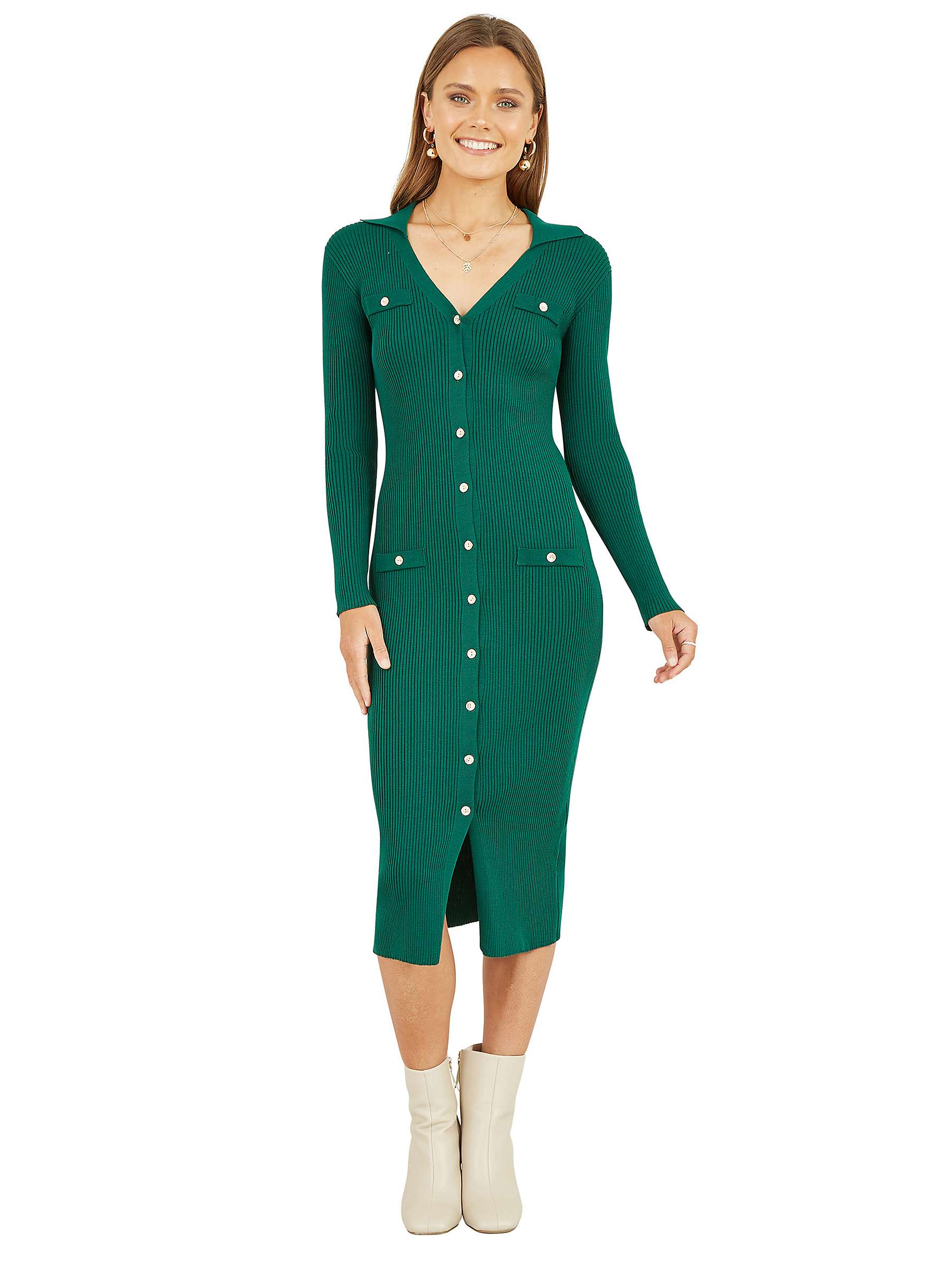 Buy Yumi Mela London Knitted Fitted Midi Dress, Green Online at johnlewis.com