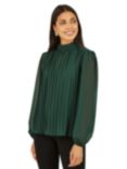 Yumi Mela London High Neck Pleated Long Sleeve Top, Green