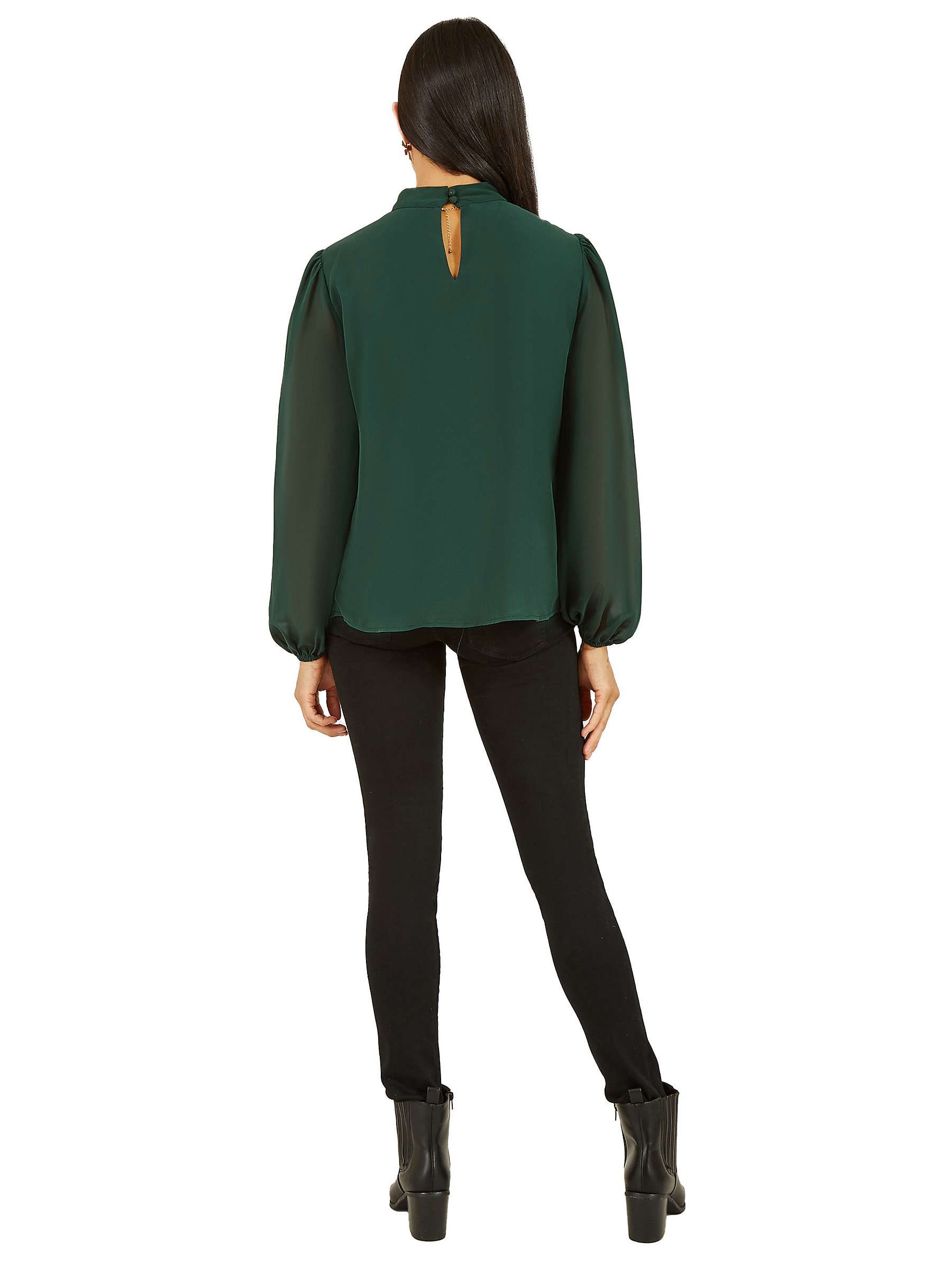 Buy Yumi Mela London High Neck Pleated Long Sleeve Top, Green Online at johnlewis.com