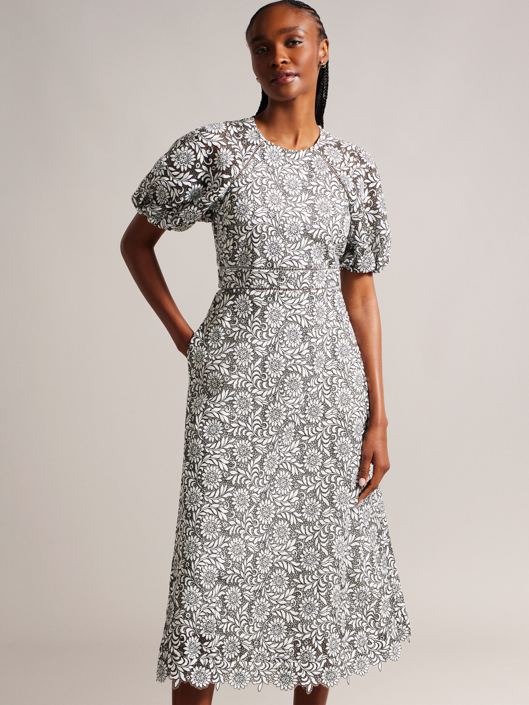Ted Baker Ayyah Full Skirted Lace Midi Dress, Black/White