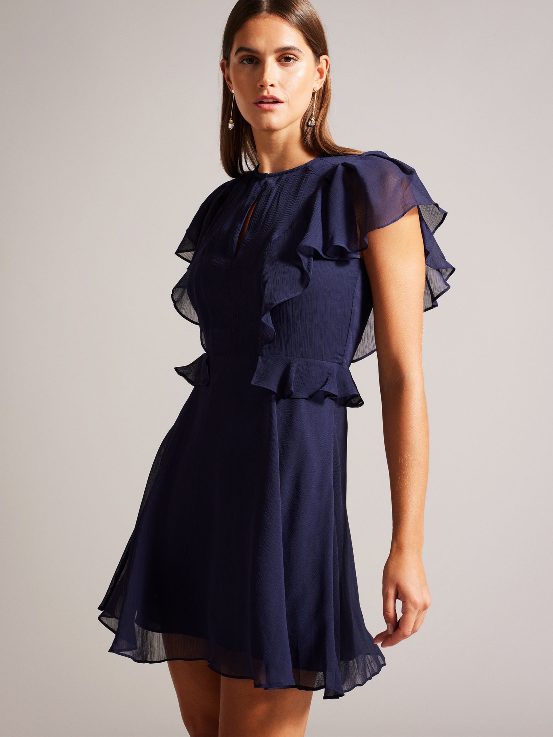 Ted Baker Kiaran Angel Sleeve Mini Dress With Peplum Waist, Blue Navy ...