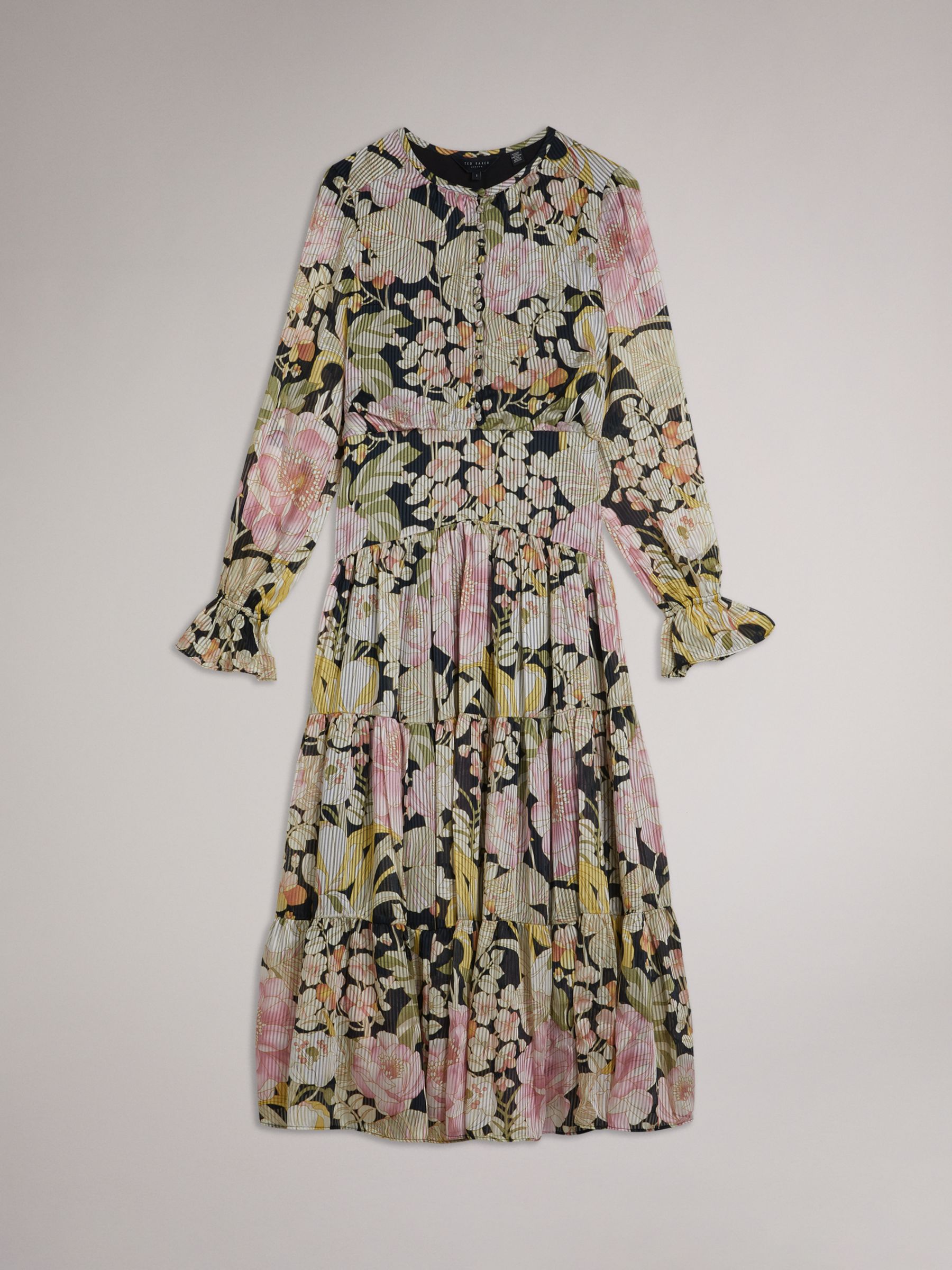 Ted Baker Adeliaa Button Up Tiered Midi Dress, Multi at John Lewis ...