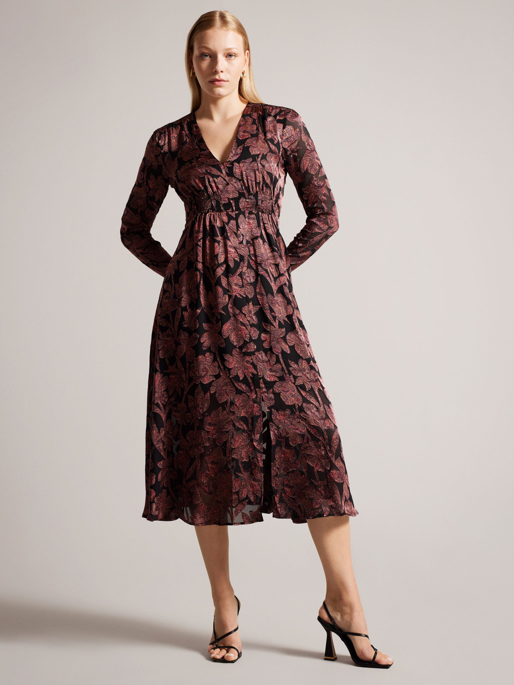 Ted Baker Loiise Floral Midi Dress, Black/Multi