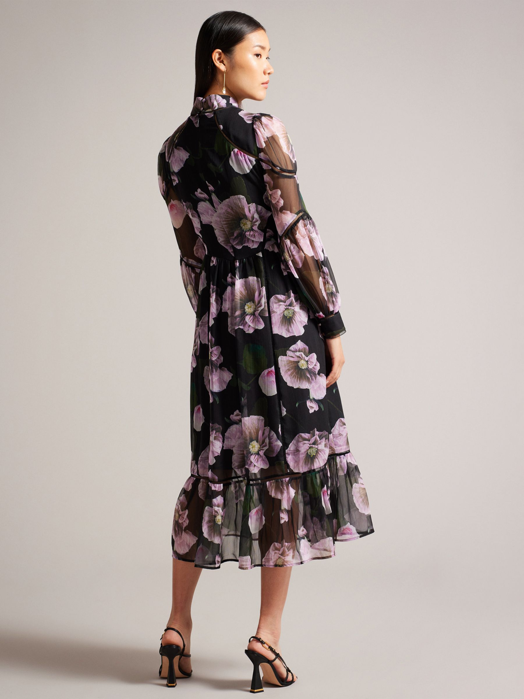 Ted Baker Pohlley Floral Chiffon Midi Dress, Black/Multi at John Lewis ...