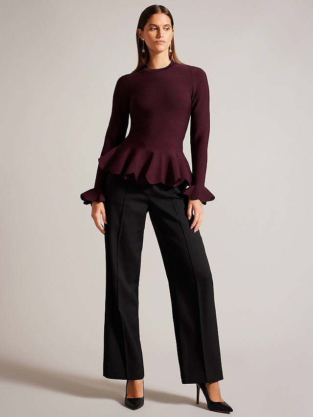 Ted Baker Lillyyy Fitted Peplum Top, Burgundy at John Lewis & Partners