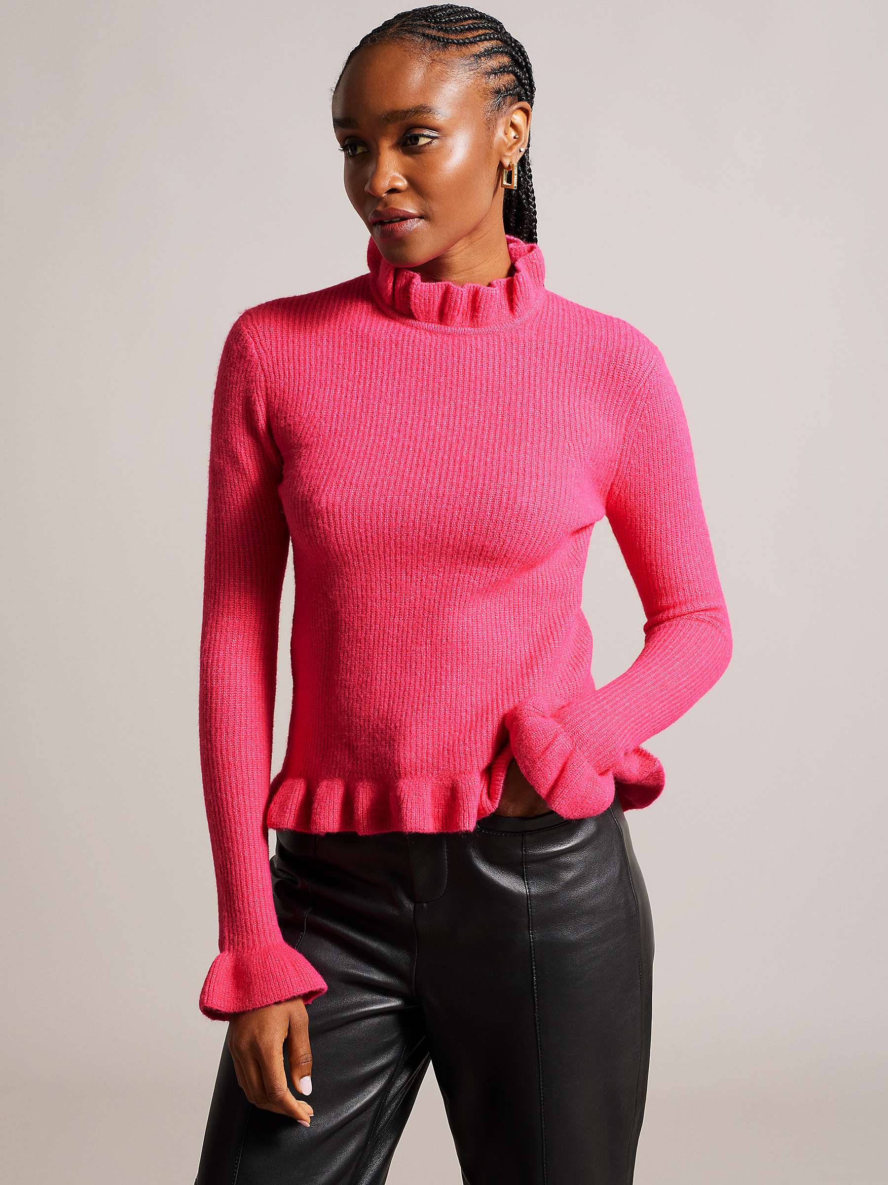 Ted Baker Pipalee Frill Detail Cropped Jumper, Hot Pink at John Lewis ...
