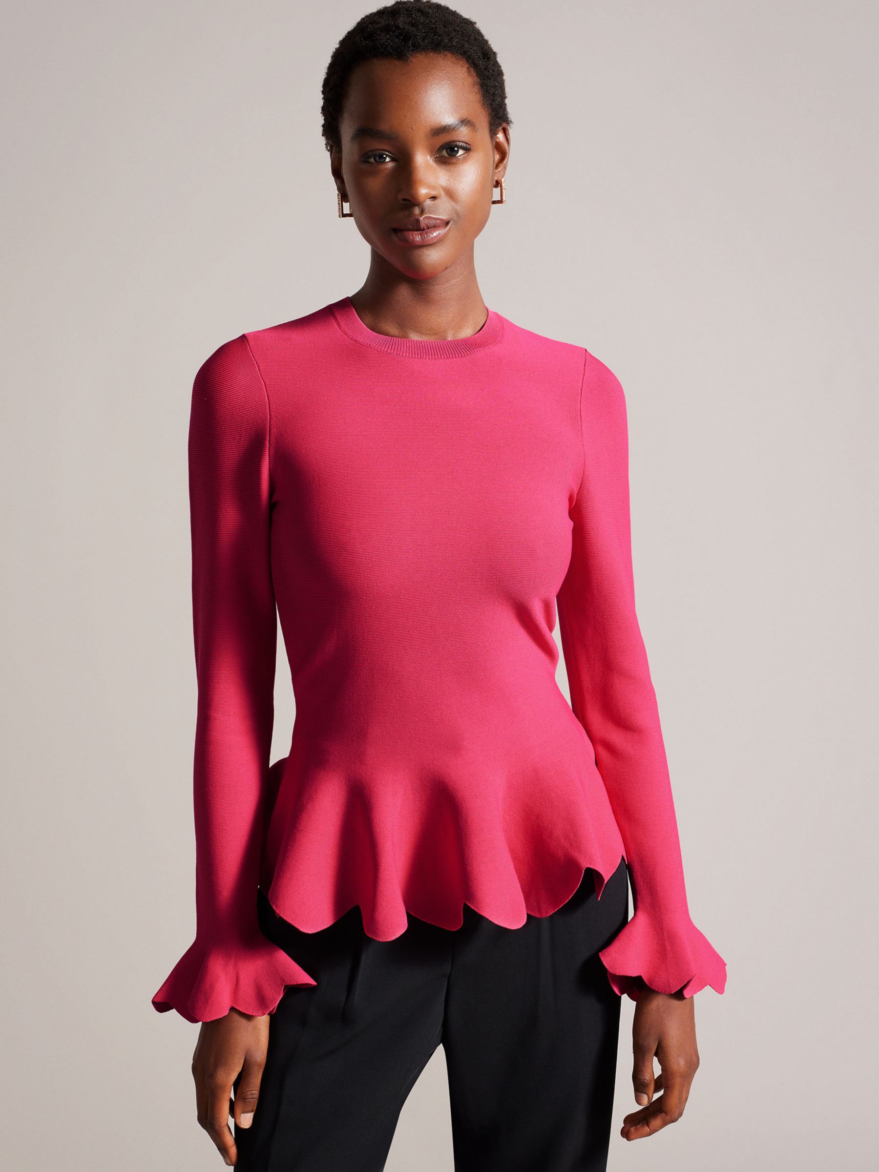 Ted Baker Lillyyy Fitted Peplum Top, Hot Pink at John Lewis & Partners