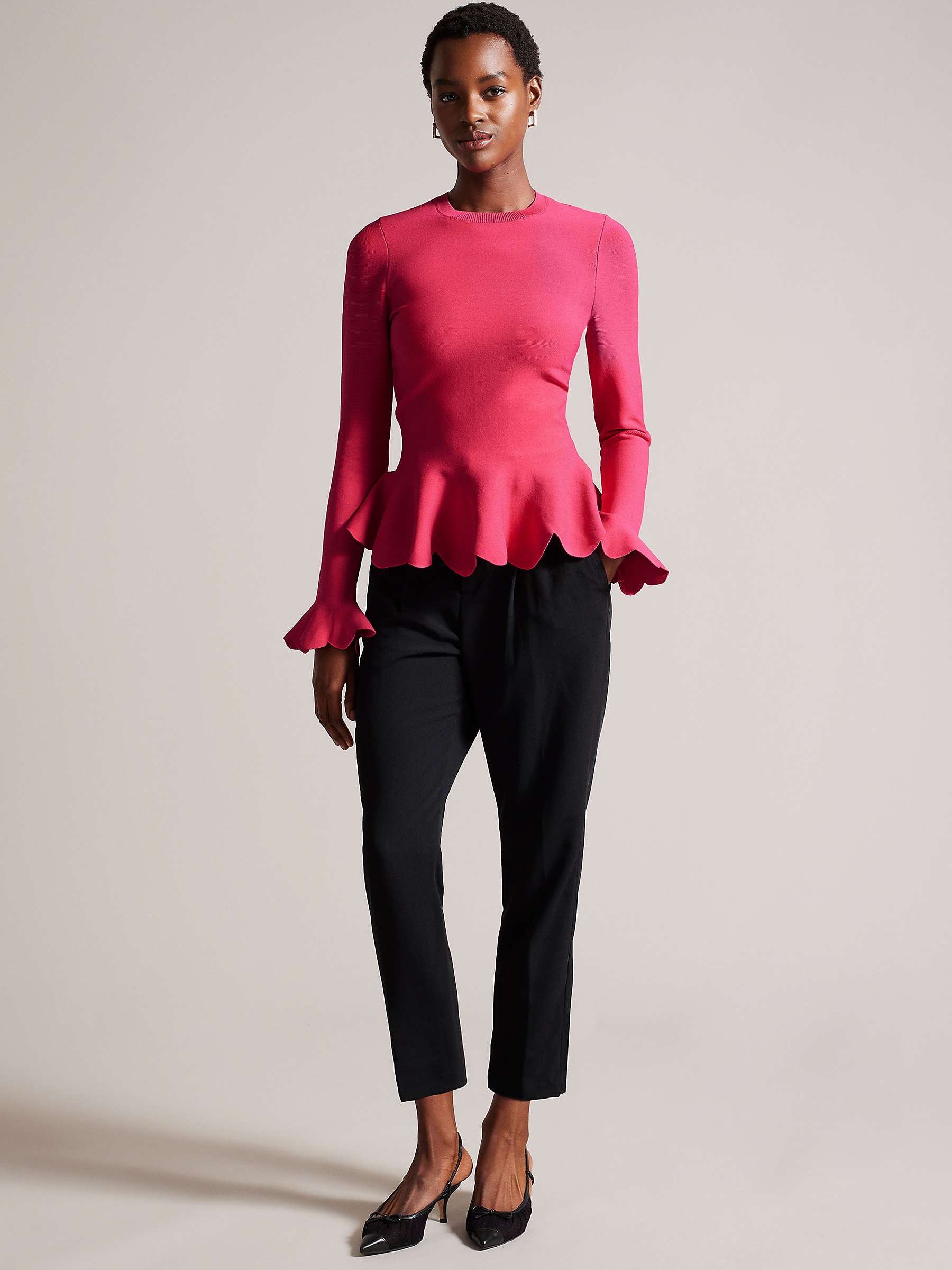 Ted Baker Lillyyy Fitted Peplum Top, Hot Pink at John Lewis & Partners
