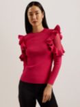 Ted Baker Floraas Sheer Shoulders Fitted Knit Top, Pink