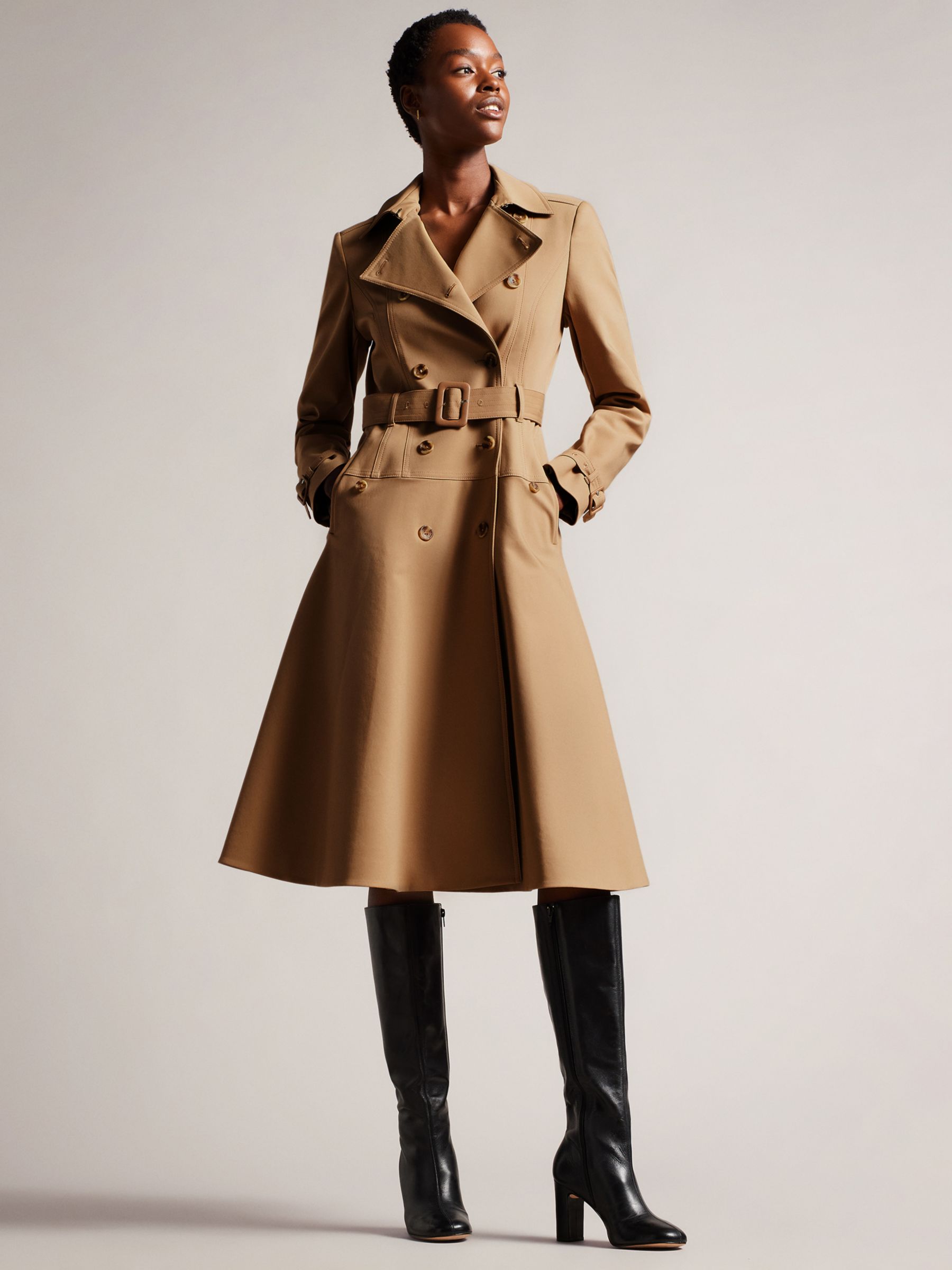 Ted Baker Mayiah Double Breasted Full Skirt Trench Coat, Tan