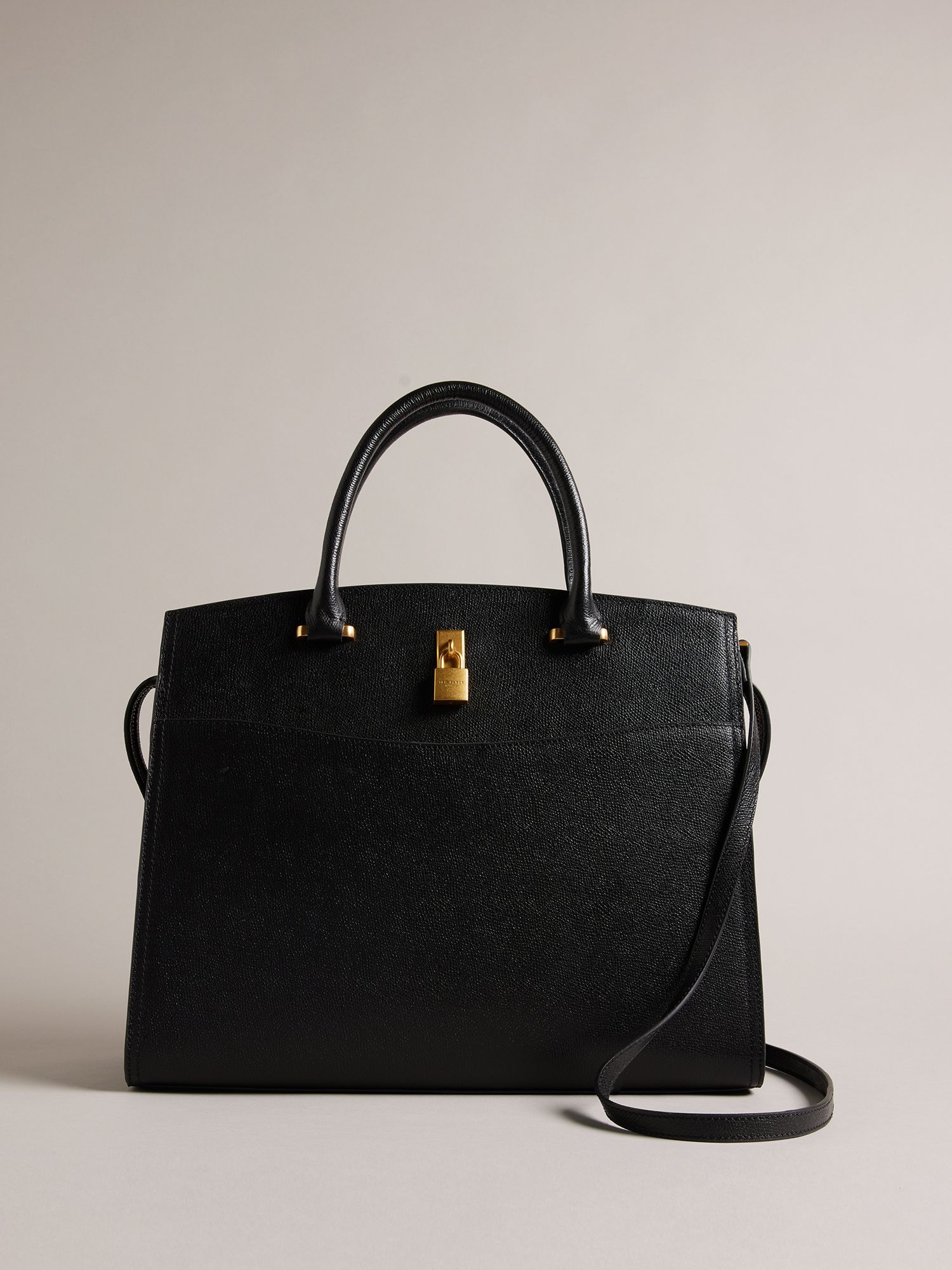 Ted Baker Richmon Large Leather Padlock Handbag, Black at John Lewis ...