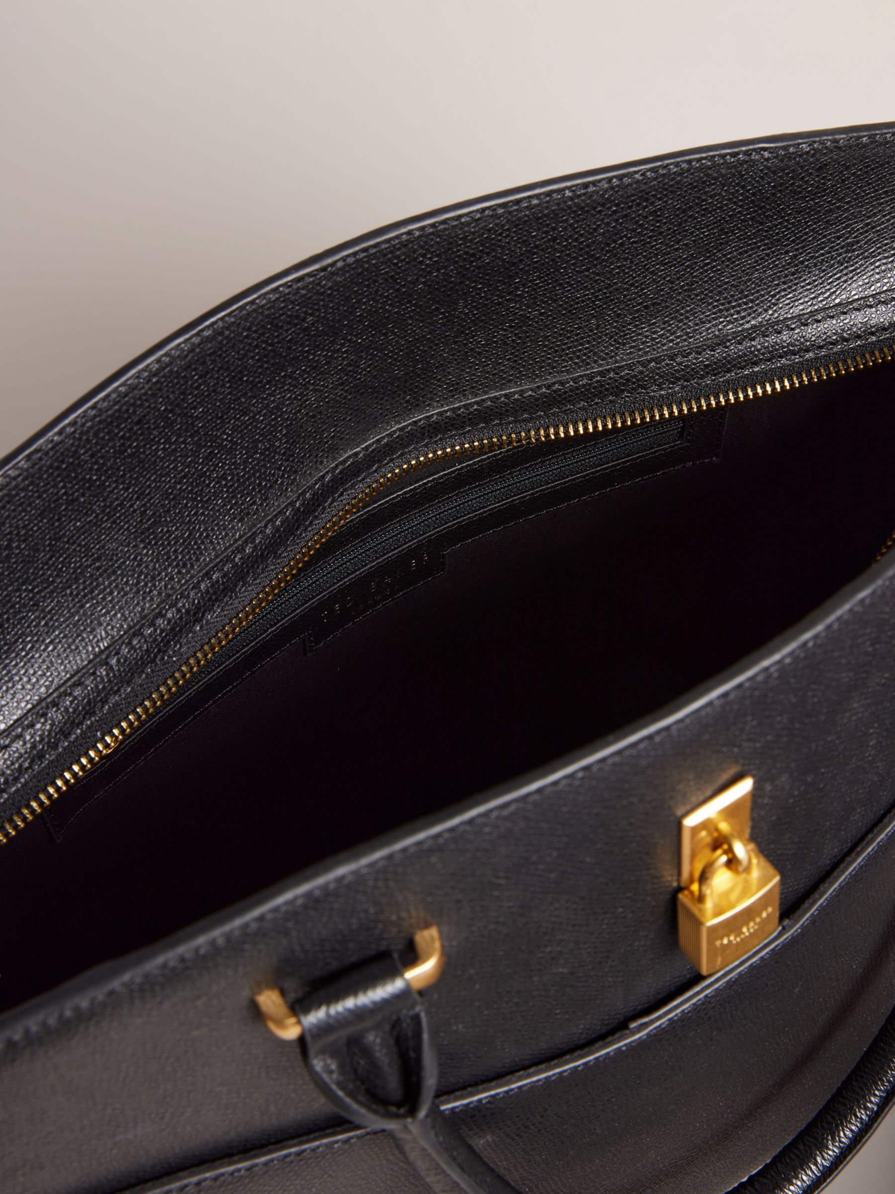 Buy Ted Baker Richmon Large Leather Padlock Handbag, Black Online at johnlewis.com