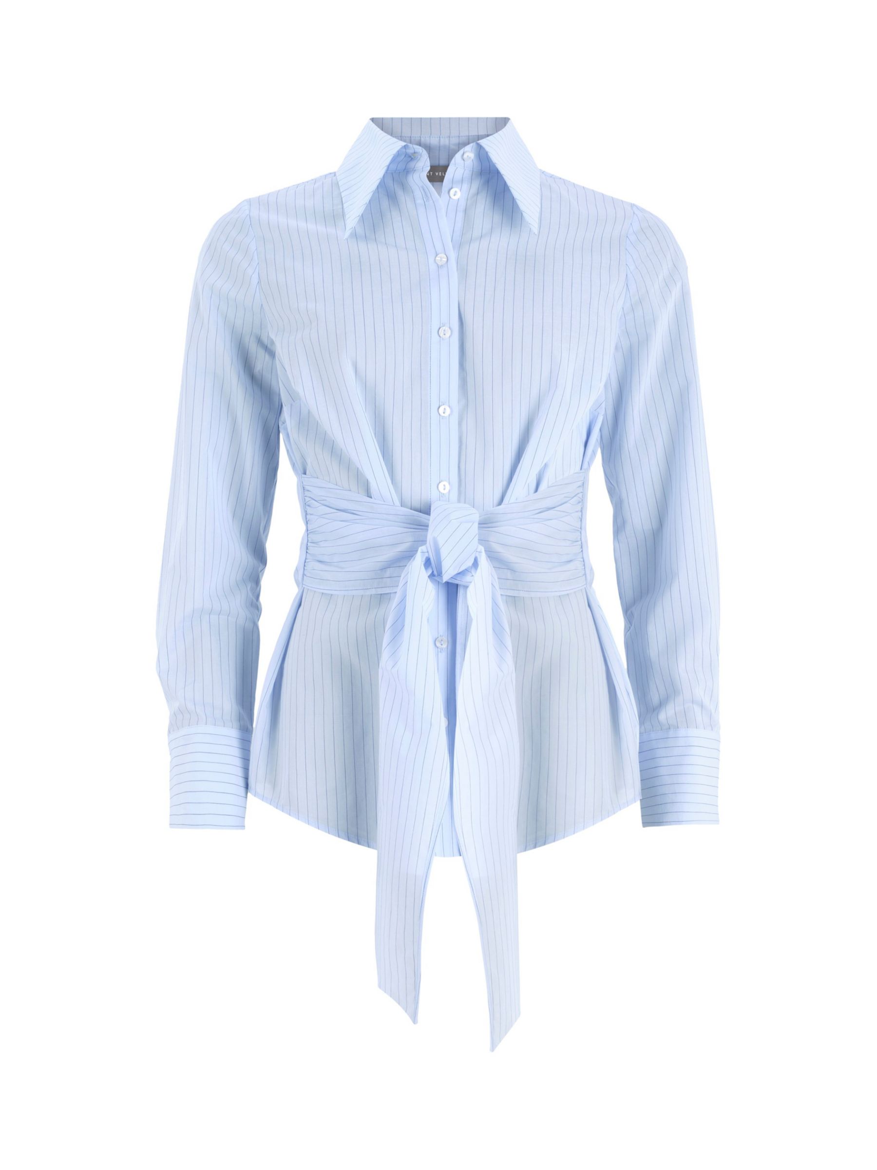 Mint Velvet Pinstripe Tie Front Shirt, Blue at John Lewis & Partners