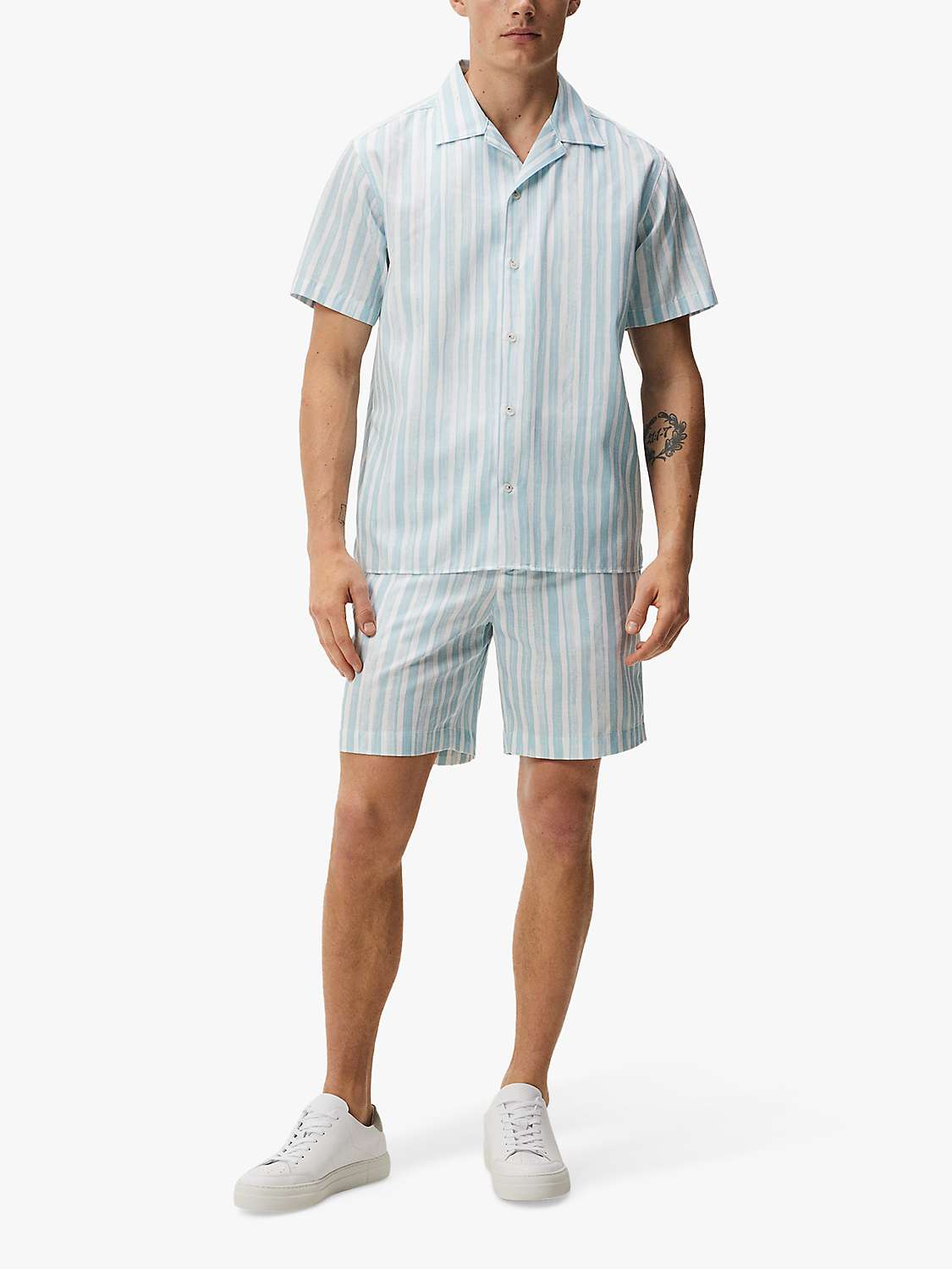 Buy J.Lindeberg Elio Painted Stripe Regular Shirt, Blue/White Online at johnlewis.com