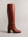 Ted Baker Charona Leather Knee High Square Toe Boots, Brown Tan