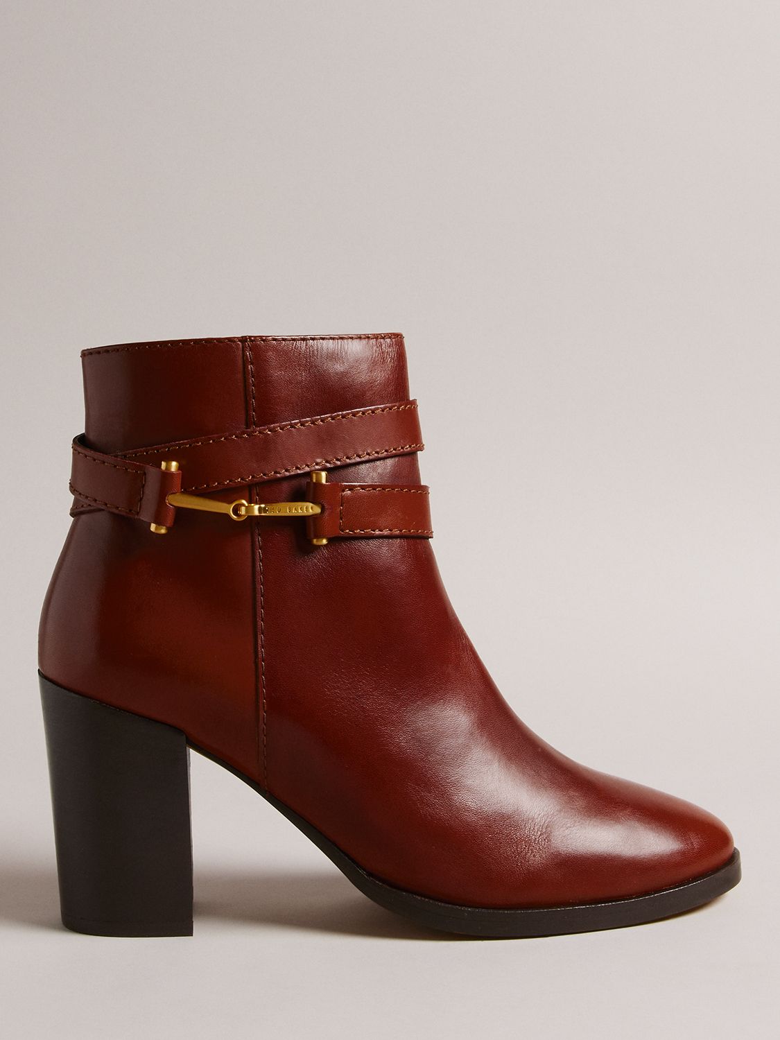 Ted Baker Anisea High Block Heel Leather Ankle Boots, Tan at John Lewis ...