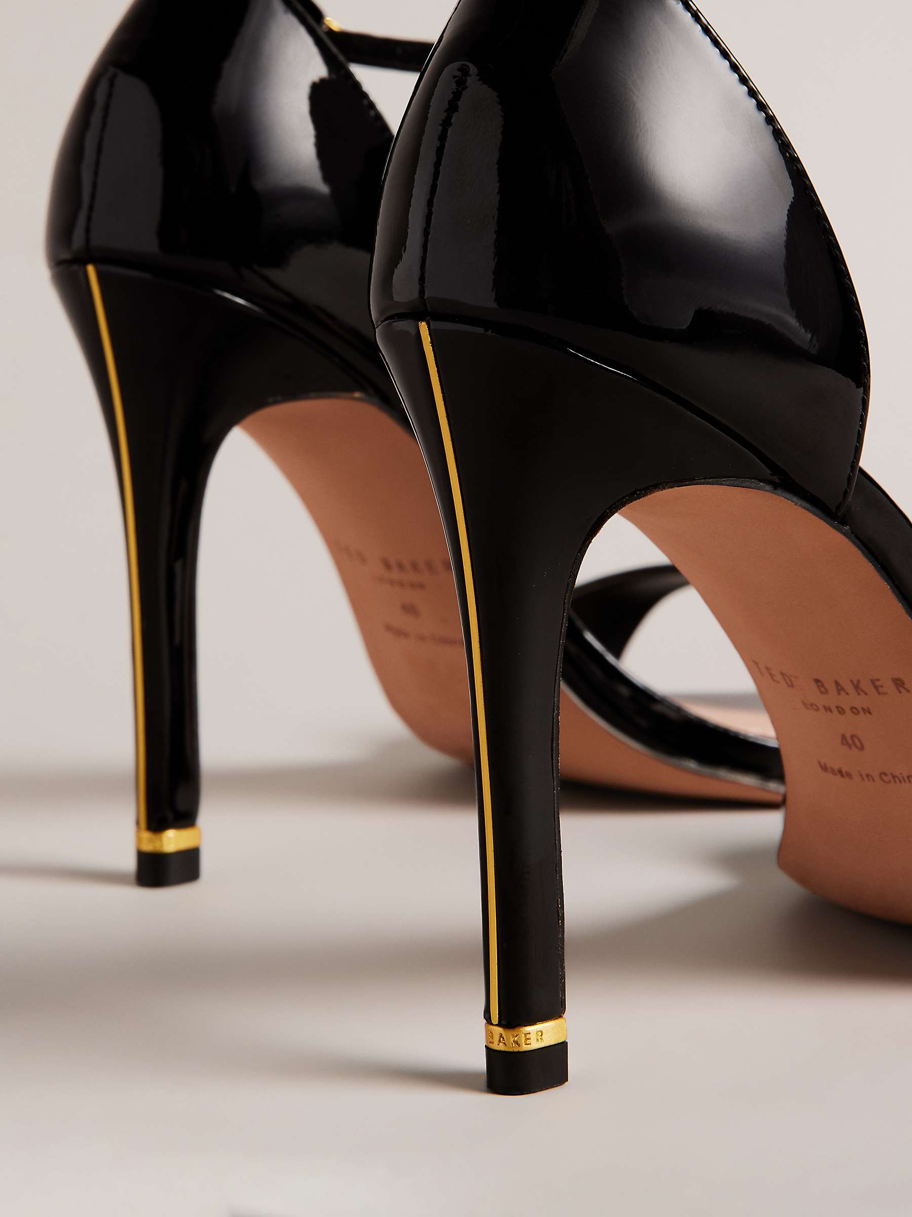 Ted Baker Helmia High Heel Leather Sandals, Black Patent at John Lewis ...