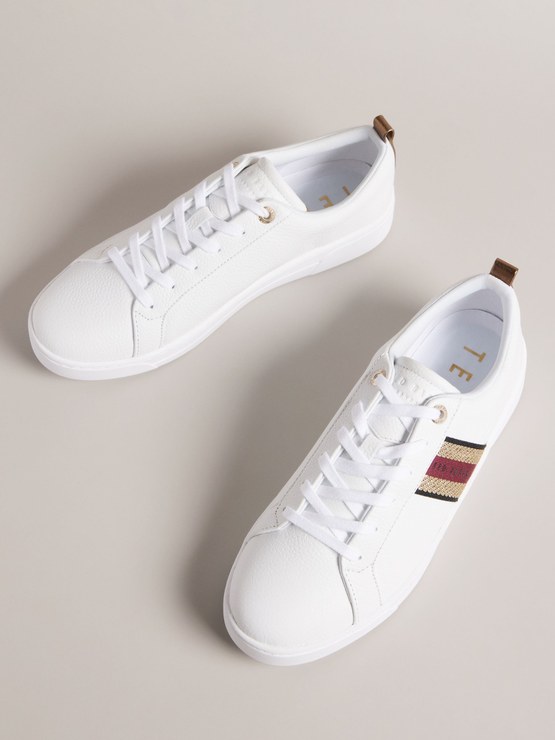 Buy Ted Baker Baily Leather Trainers, White/Red Online at johnlewis.com