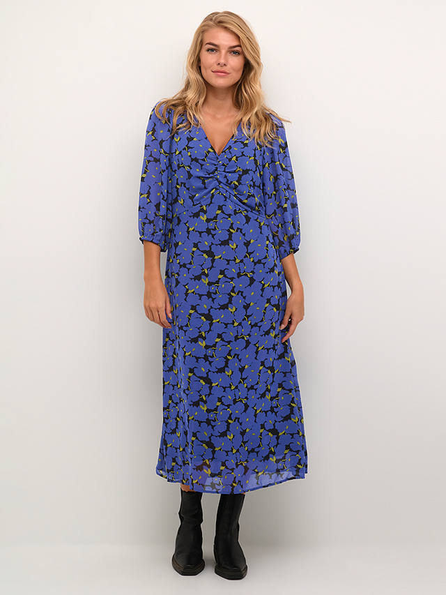 KAFFE Chris 3/4 Sleeve Midi Dress, Clematis Blue Flower