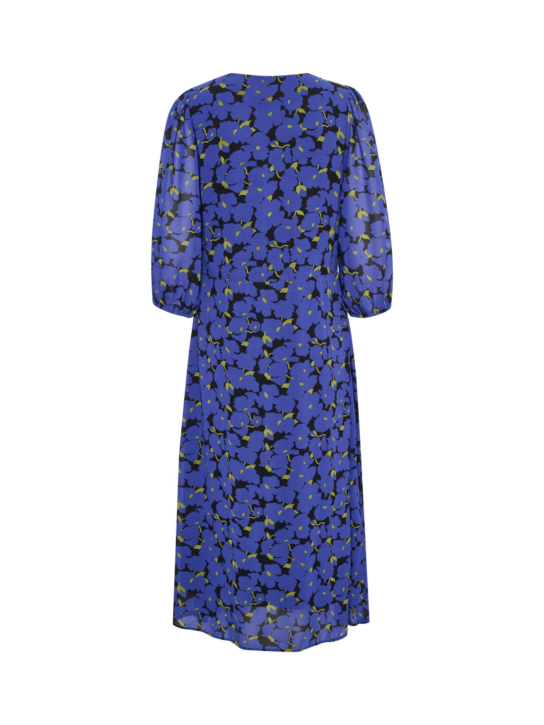 KAFFE Chris 3/4 Sleeve Midi Dress, Clematis Blue Flower, 8