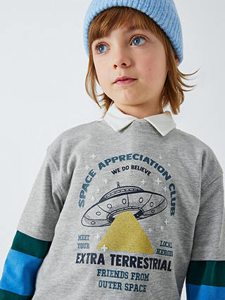 John Lewis Kids' Space Club Graphic T-Shirt, Grey